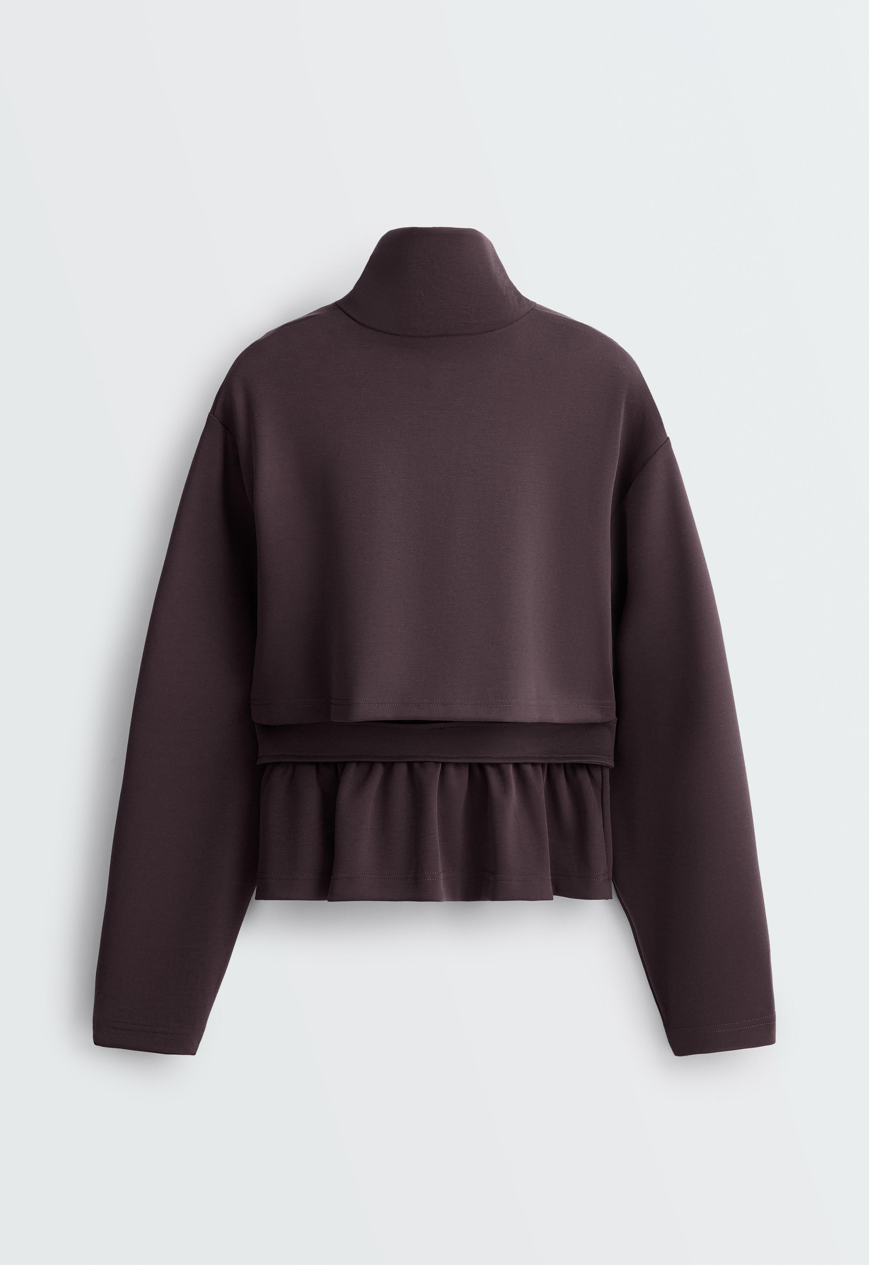 Short piqué jacket with belt — Purplish brown