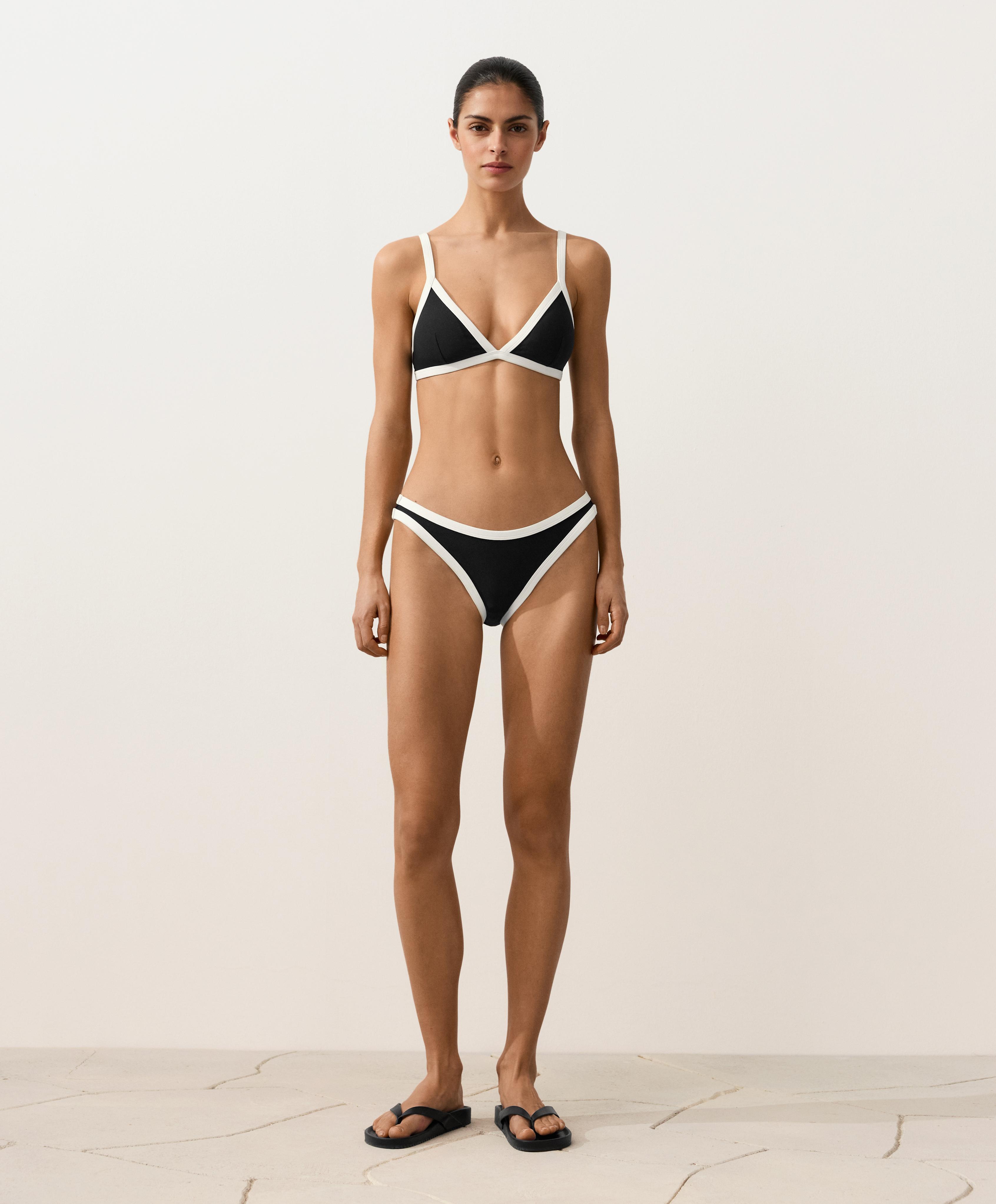 Contrast trim triangle bikini top — BLACK