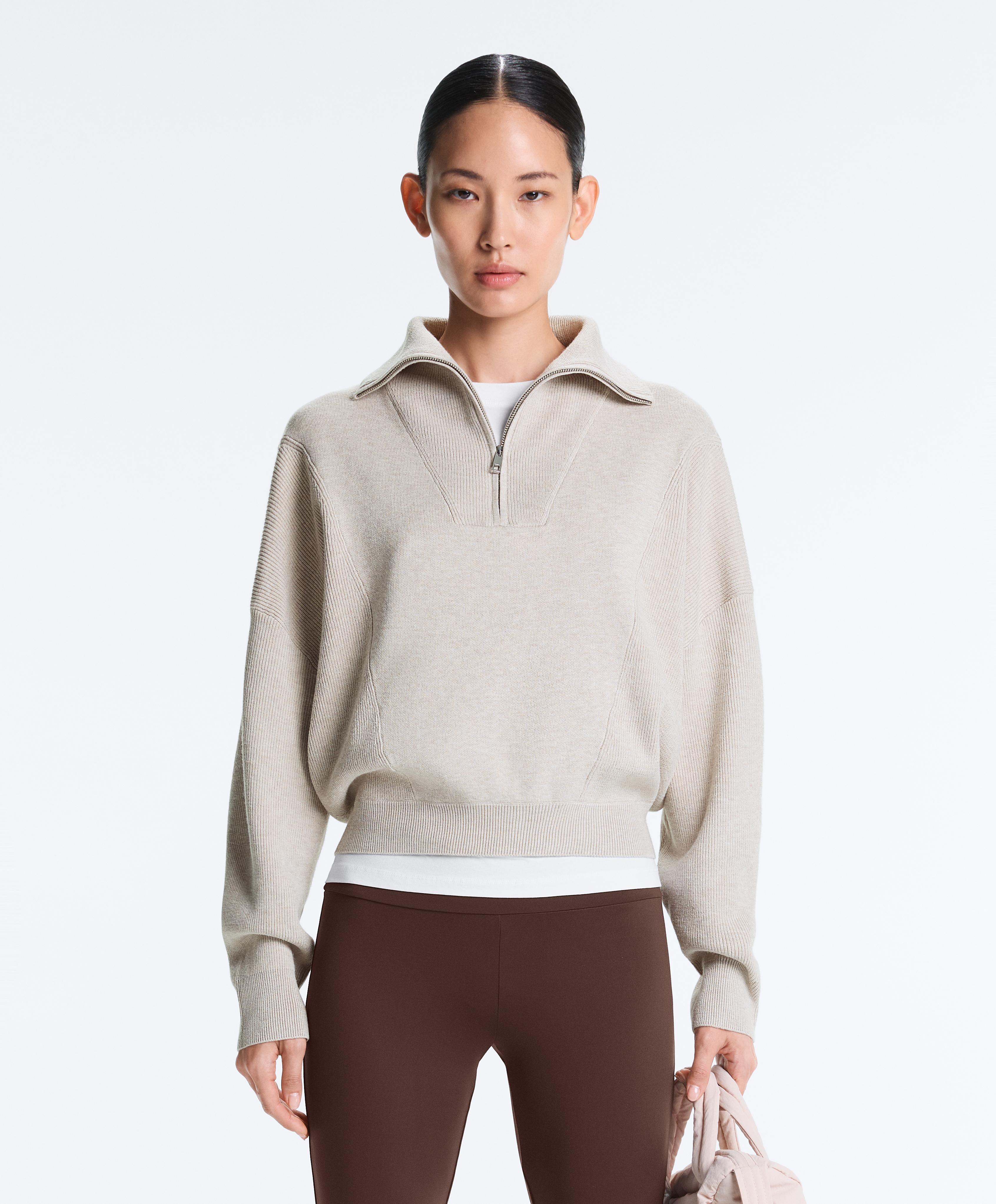 Knit jumper with raised neck and rib details — LIGHT STONE