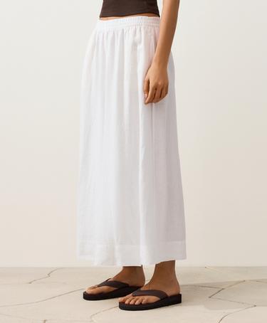100% linen super wide-leg cropped trousers — WHITE  1