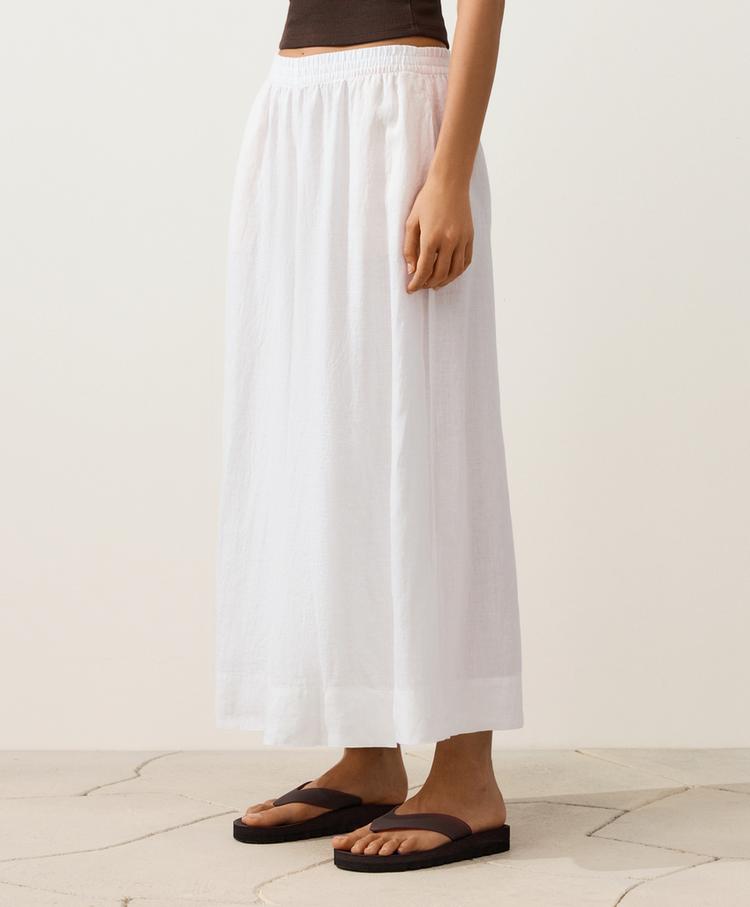 100% linen super wide-leg cropped trousers — WHITE 