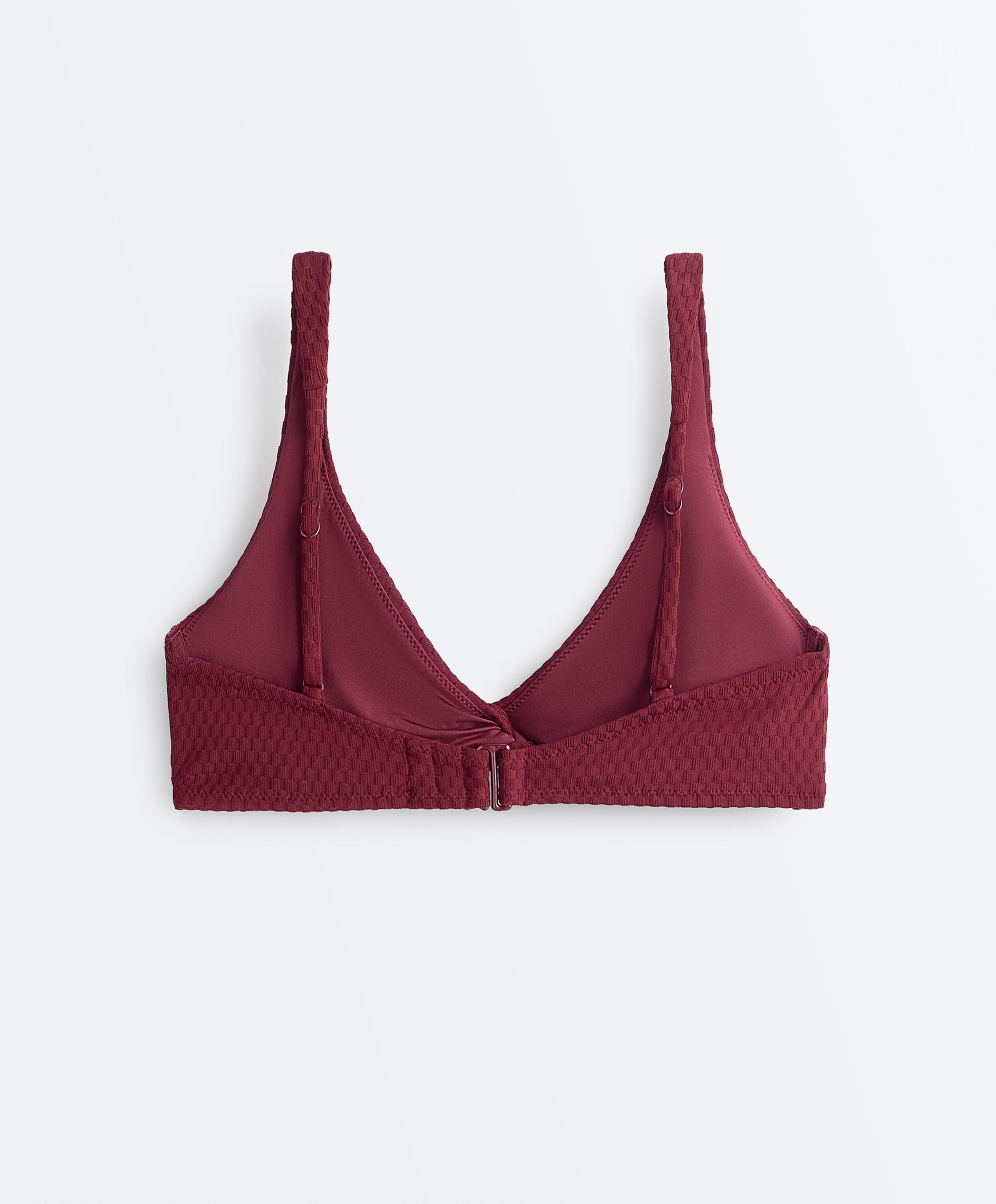 Mini check jacquard halter bikini top — CHERRY