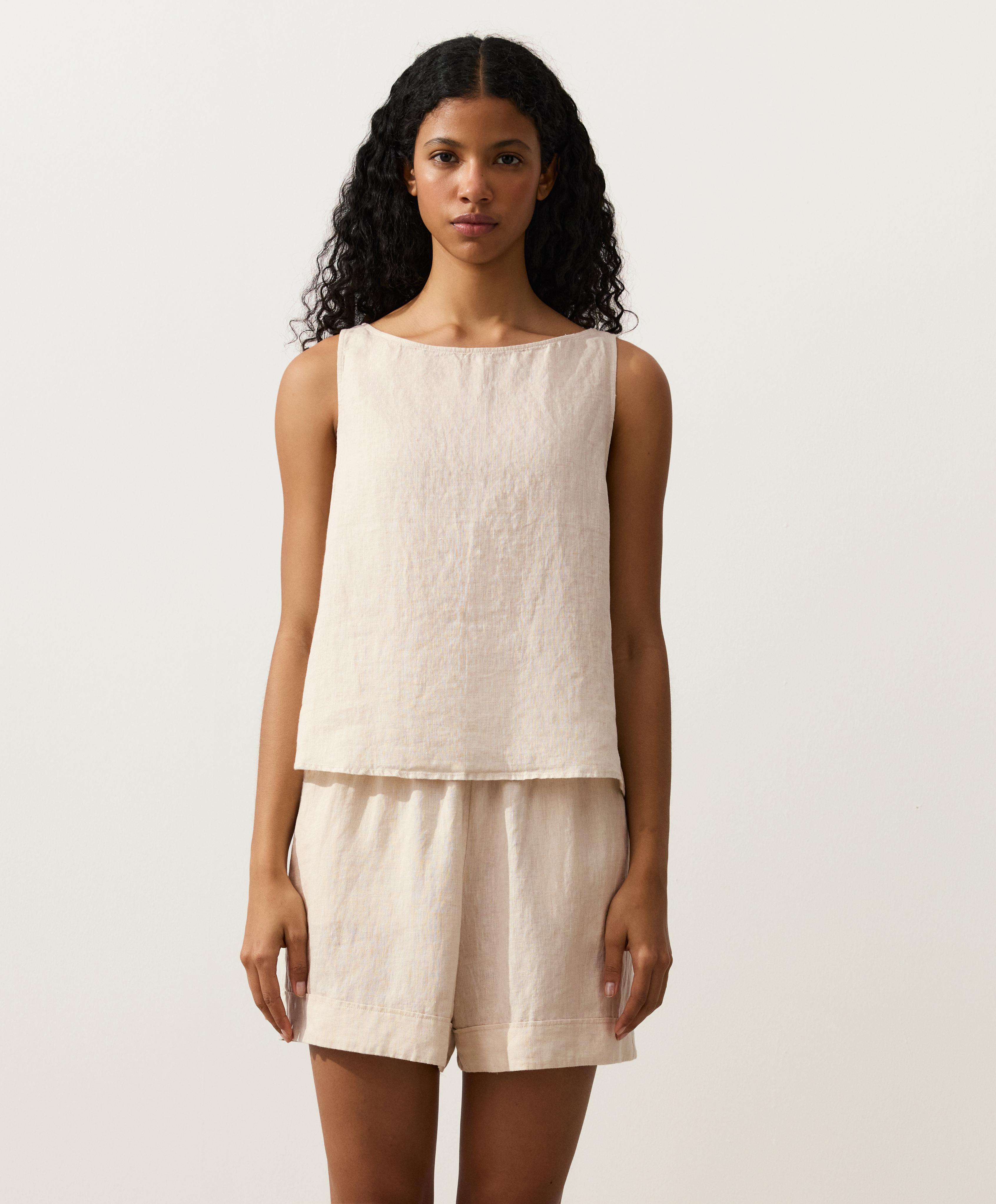 100% linen boxy top — SAND MELANGE