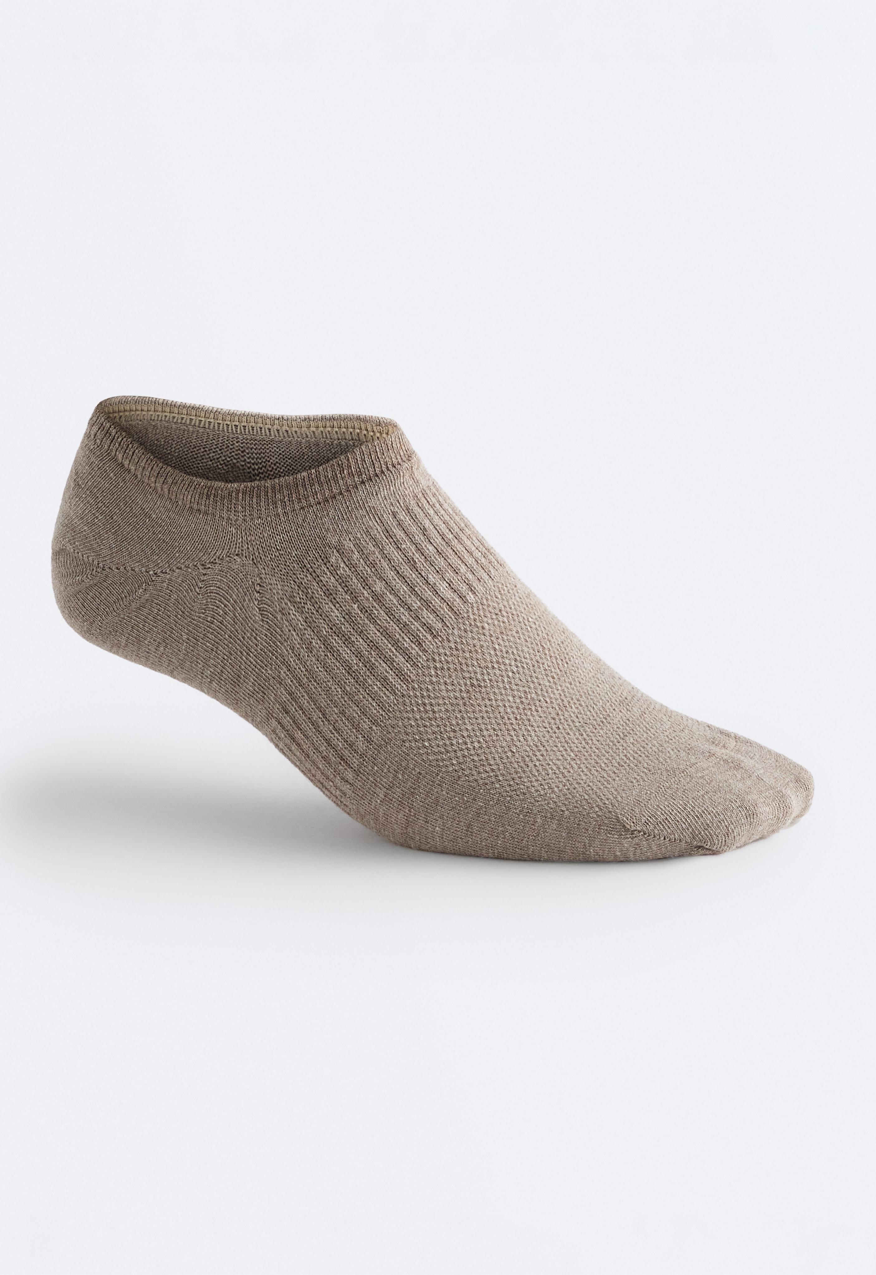 3 pairs of high-cut cotton blend invisible sports socks — TAN MELANGE