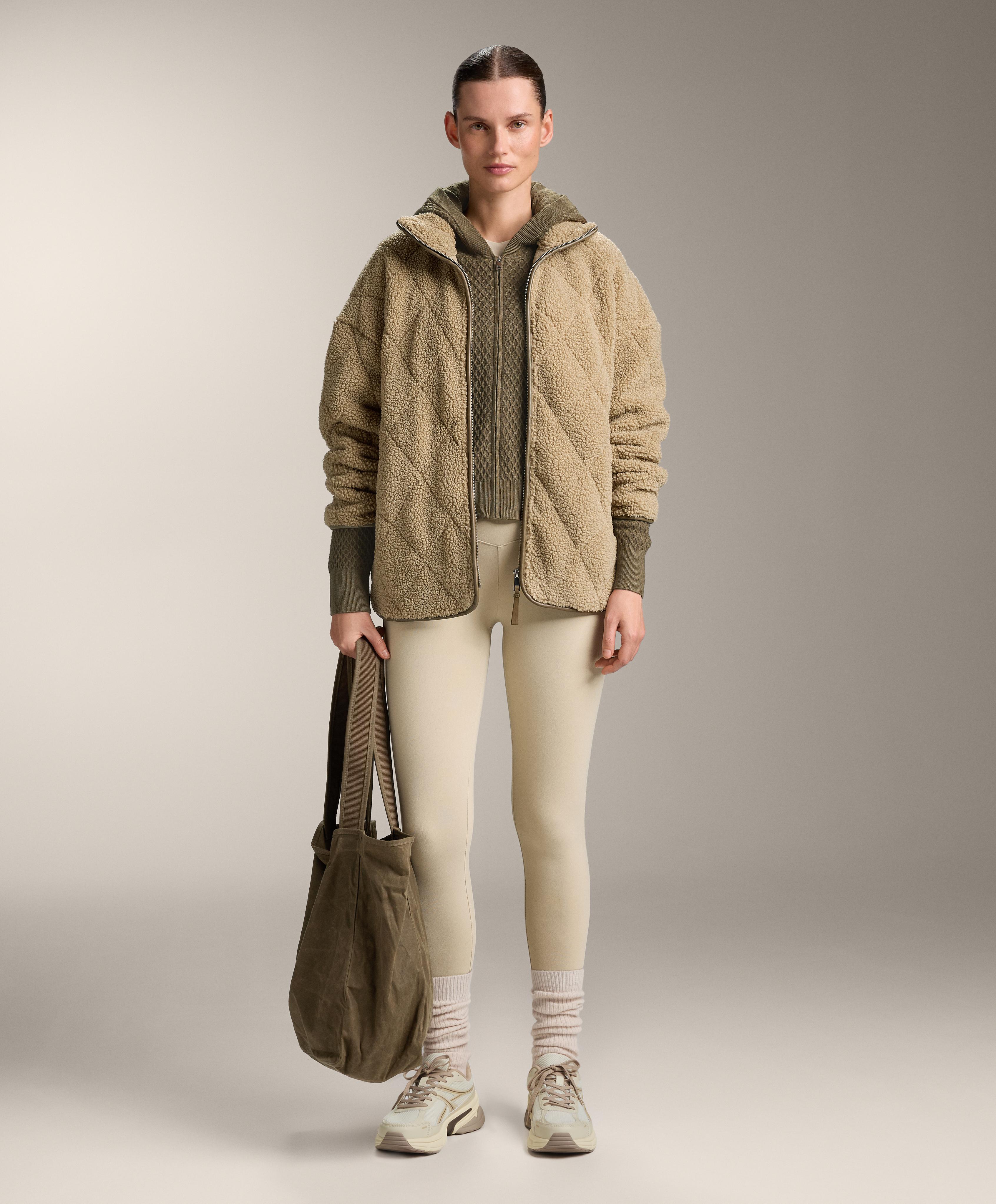 Diamond quilted faux-shearling jacket — GREEN BEIGE