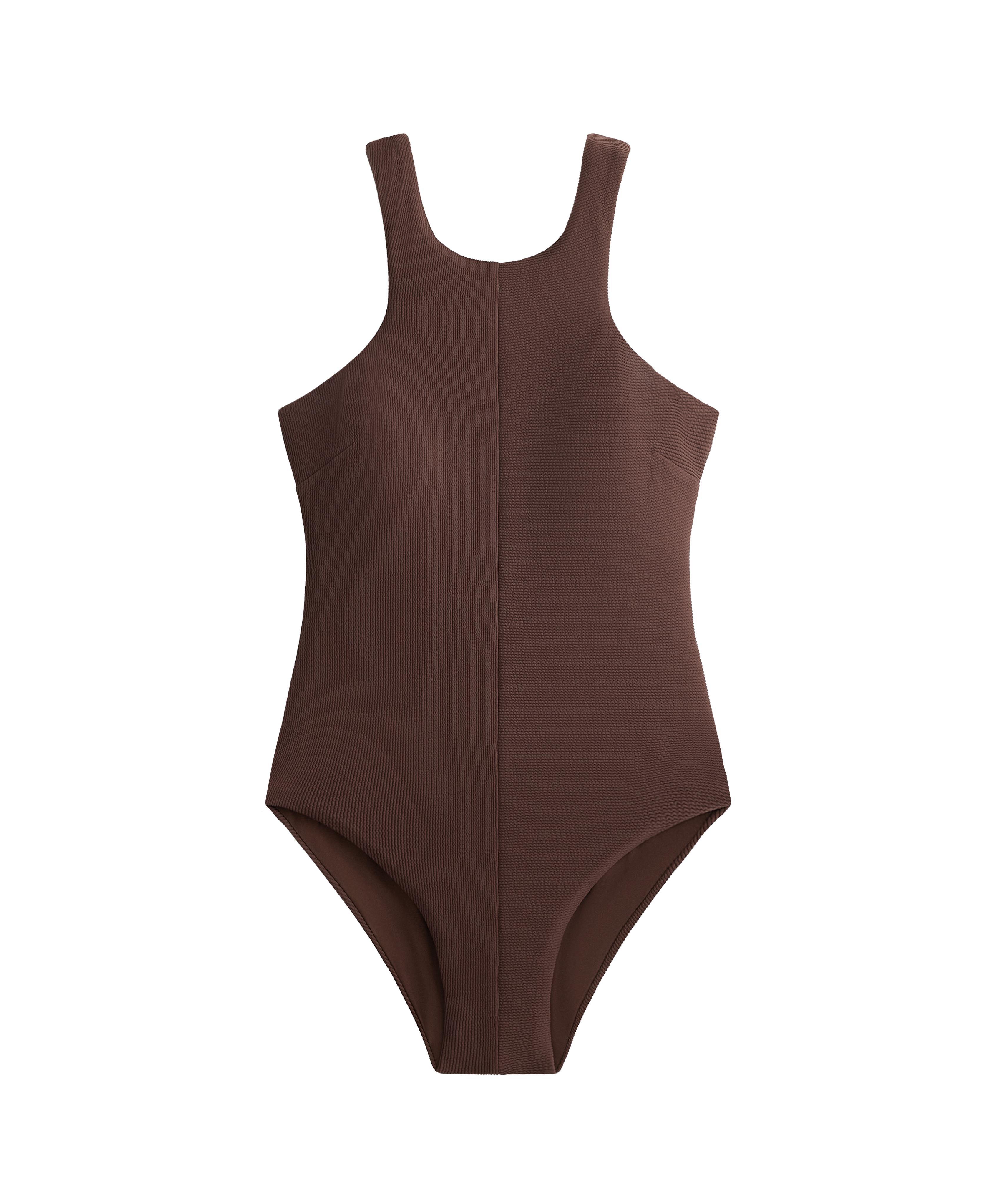 Rib halter swimsuit — CHOCOLATE