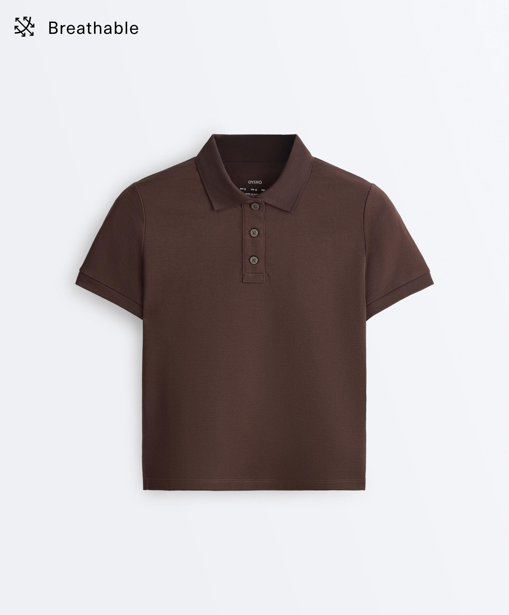 Slim-fit piqué cotton polo shirt — DARK BROWN