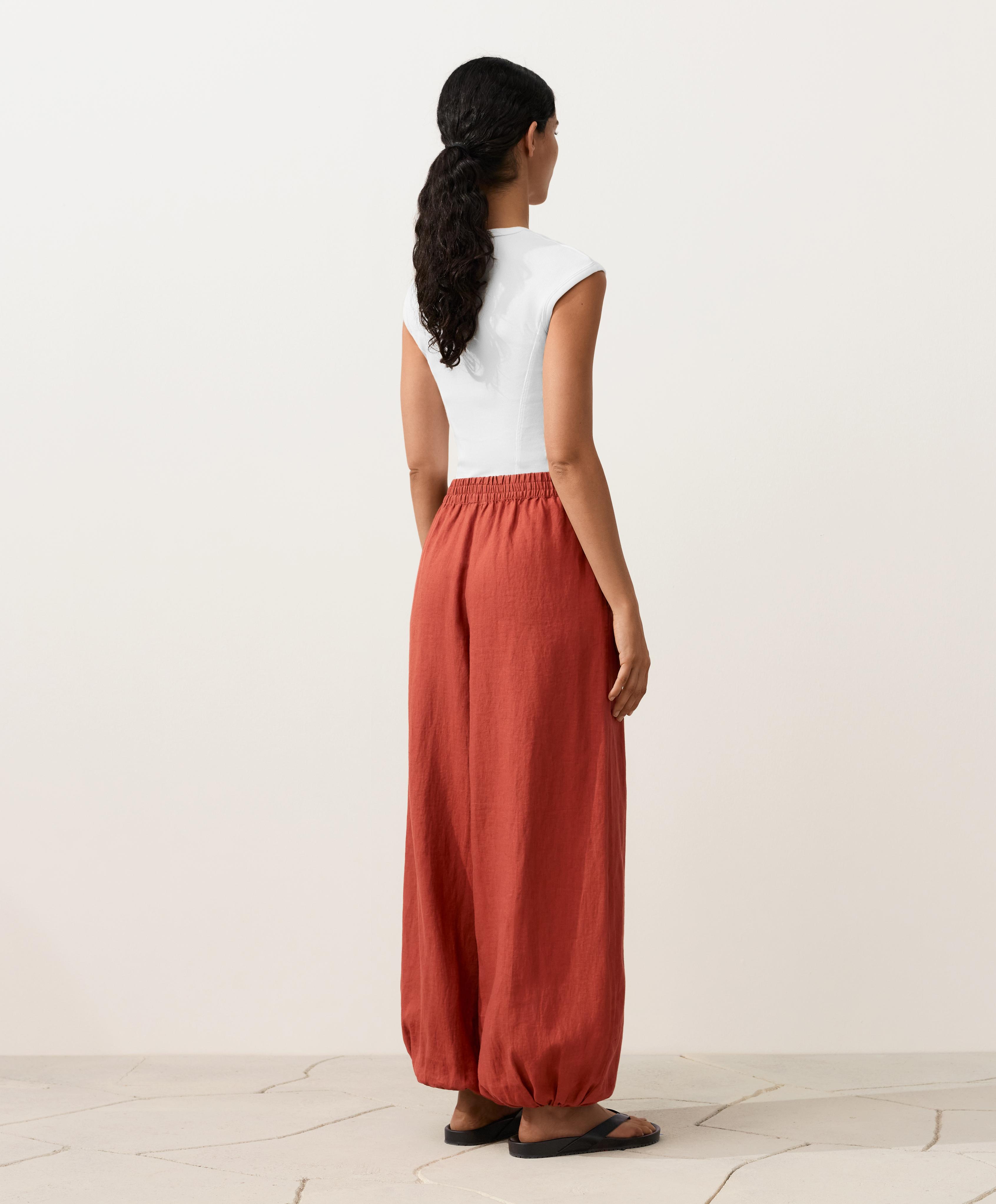 100% linen bloomer trousers — TEA RED