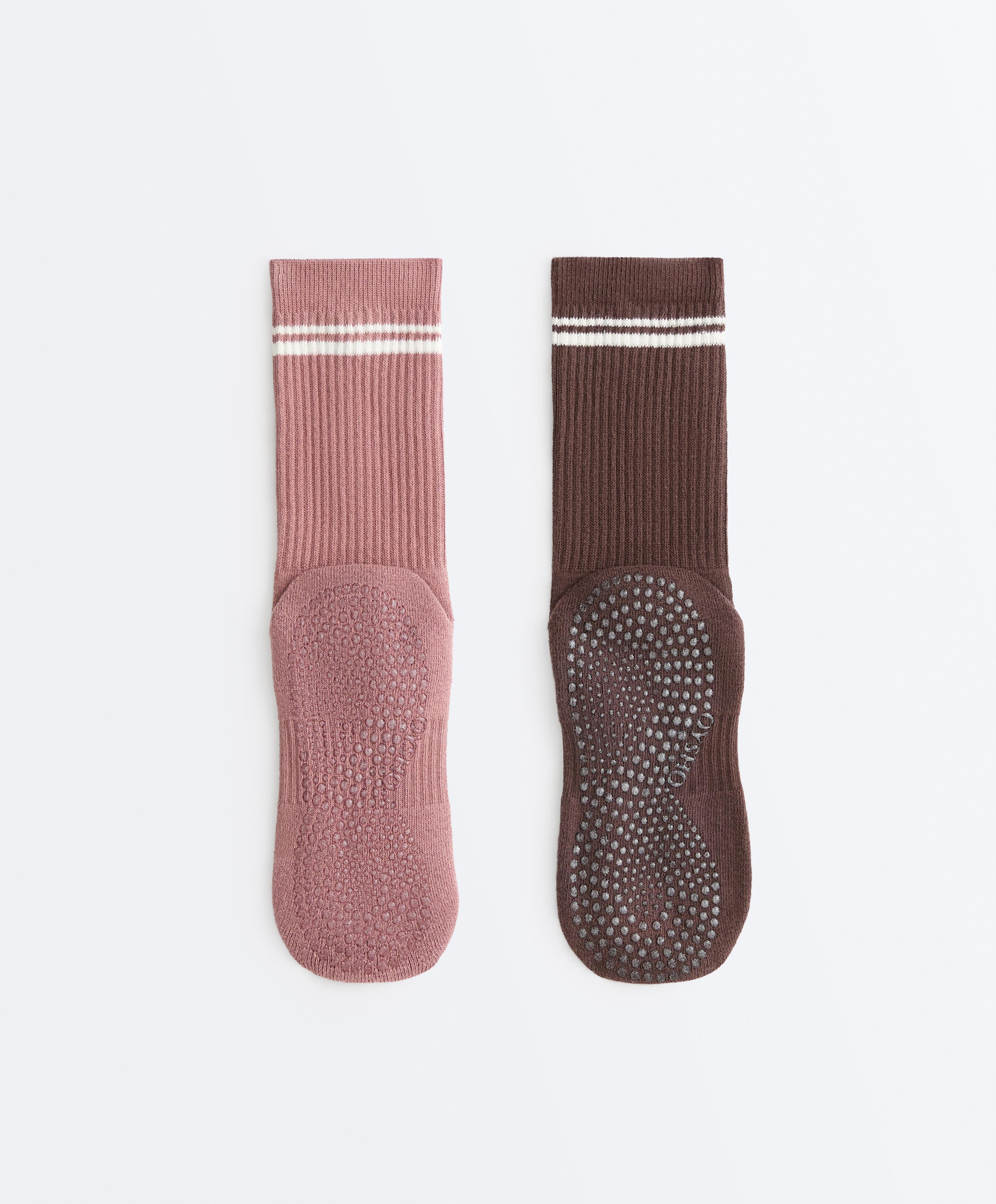 2 pairs of Classic cotton blend yoga and Pilates socks — CHOCOLATE
