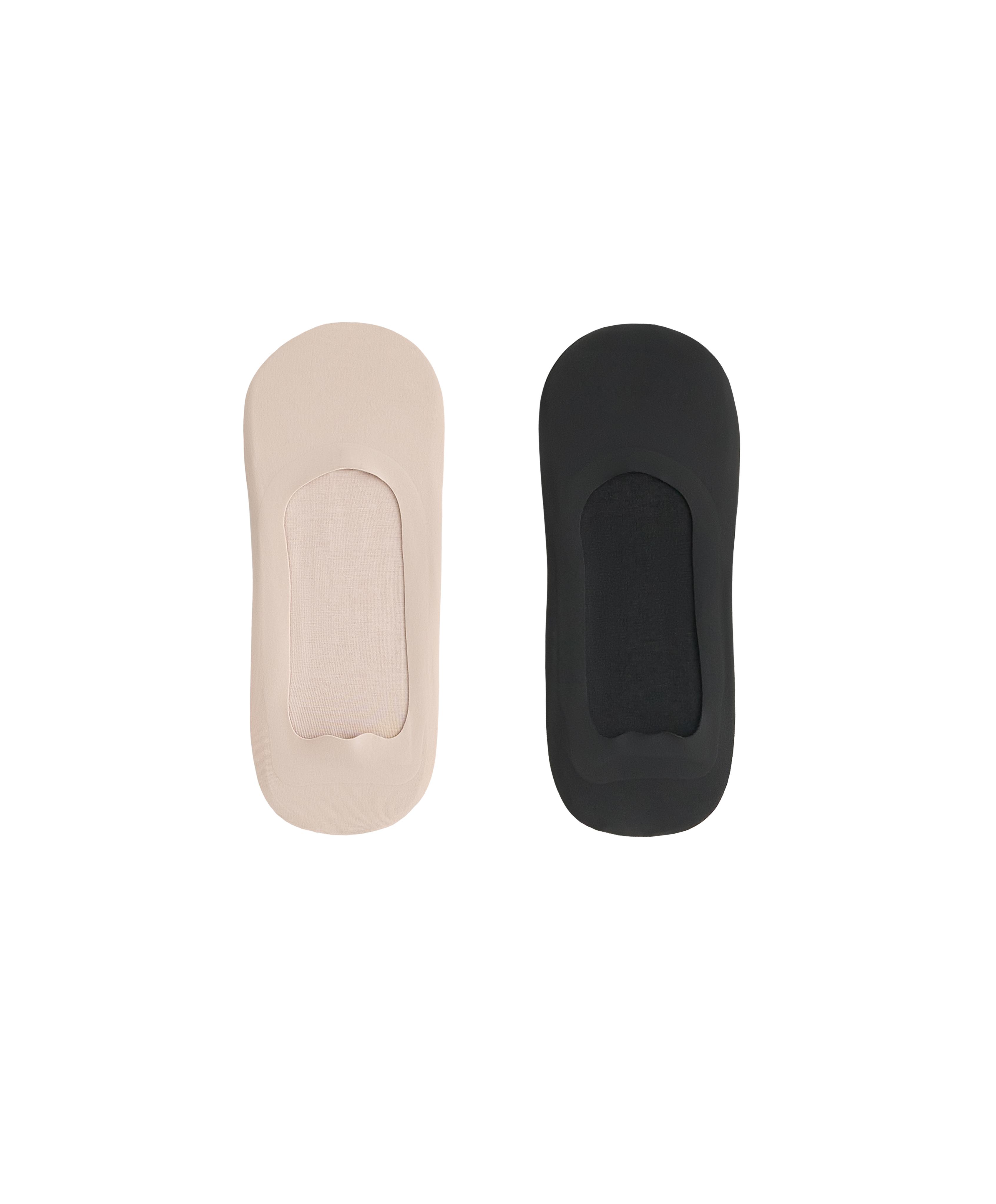 2 pairs of medium-cut invisible microfibre socks — BEIGE