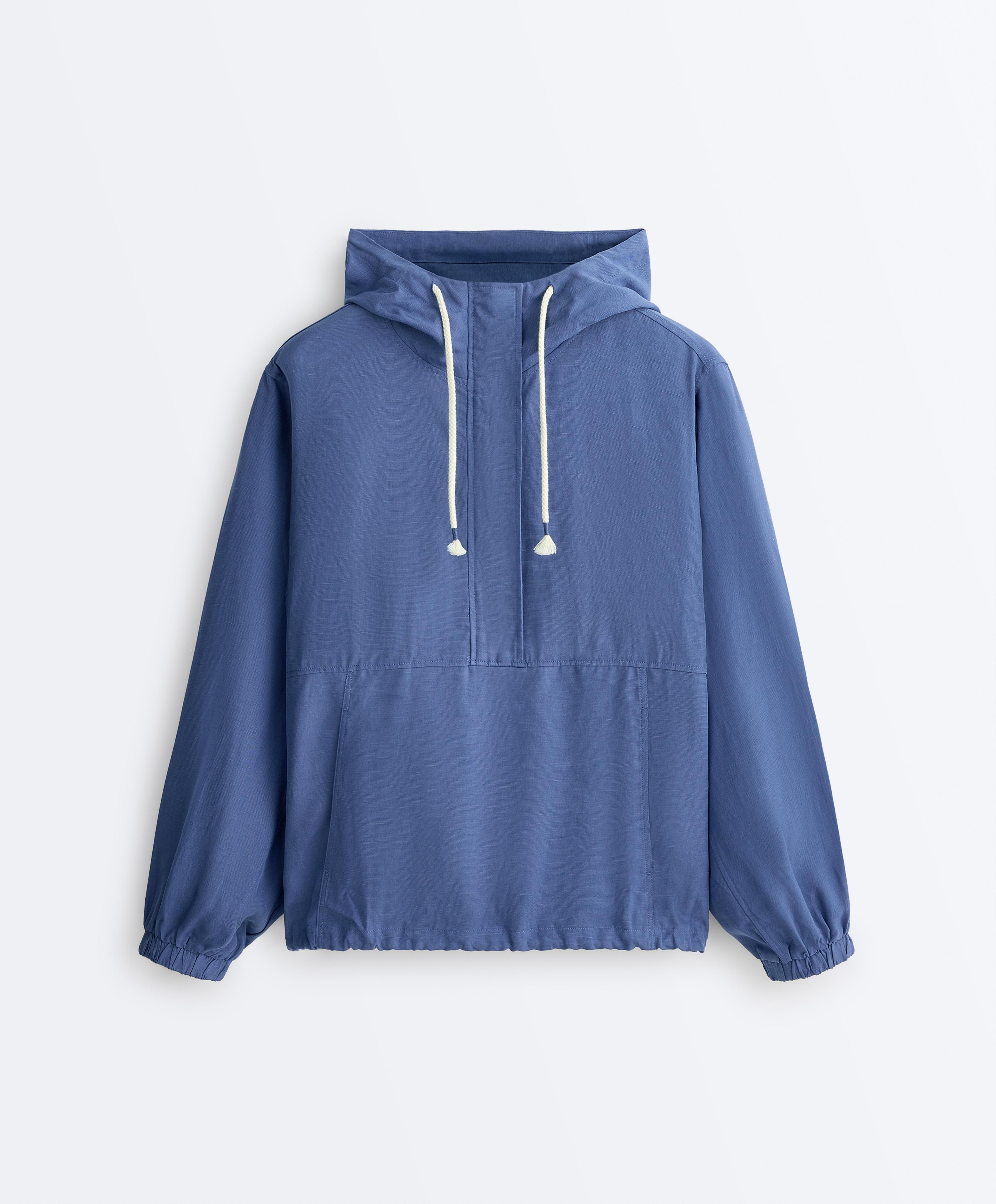 Half-zip sweatshirt with front pocket, lyocell and 24% linen blend — MID-WASHED BLUE