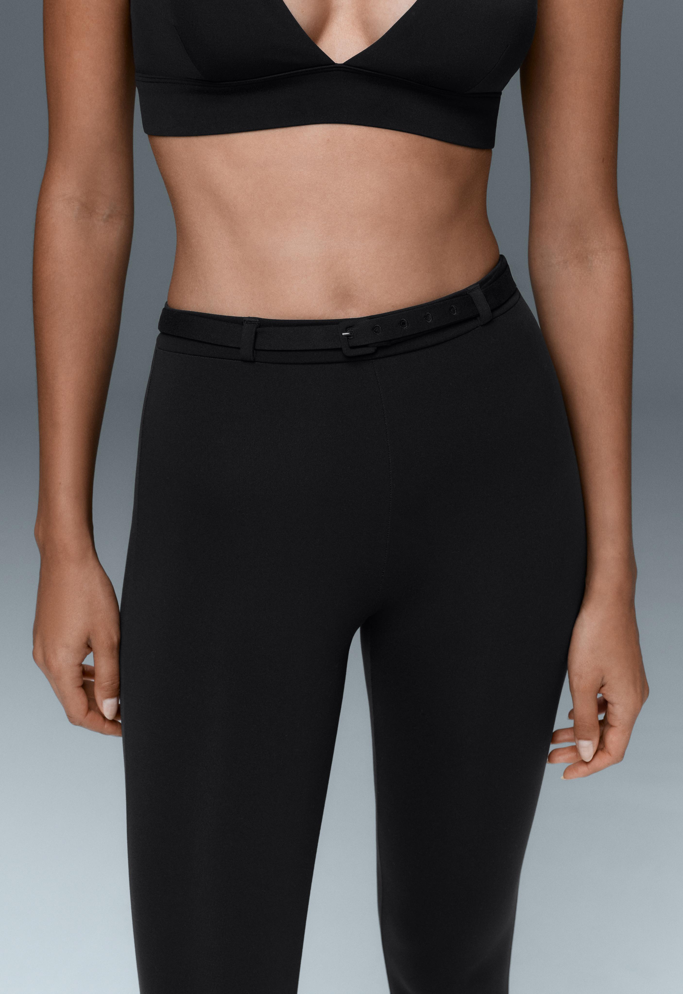 Comfortlux high-rise 65cm ankle-length leggings with belt — BLACK
