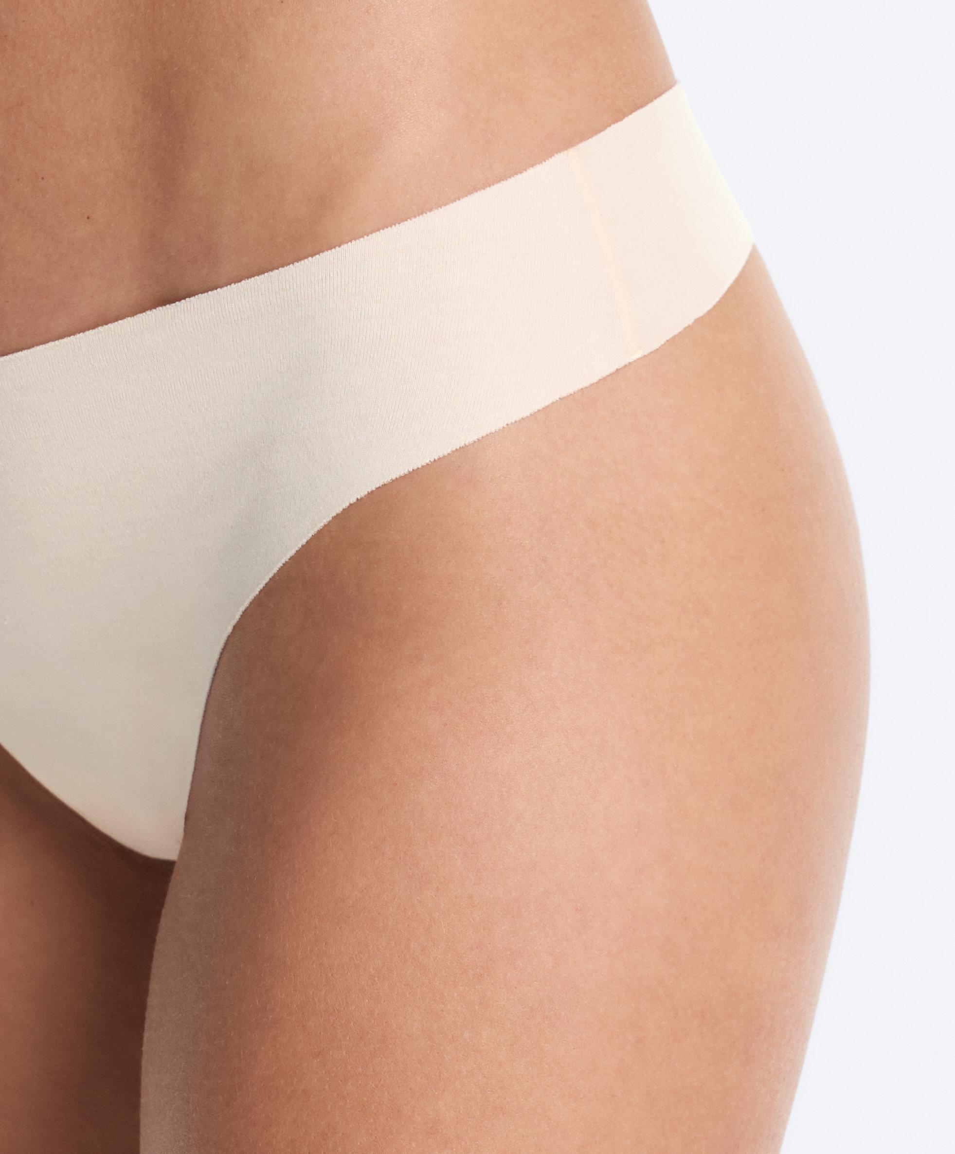 3 invisible laser-cut cotton blend thongs — BEIGE