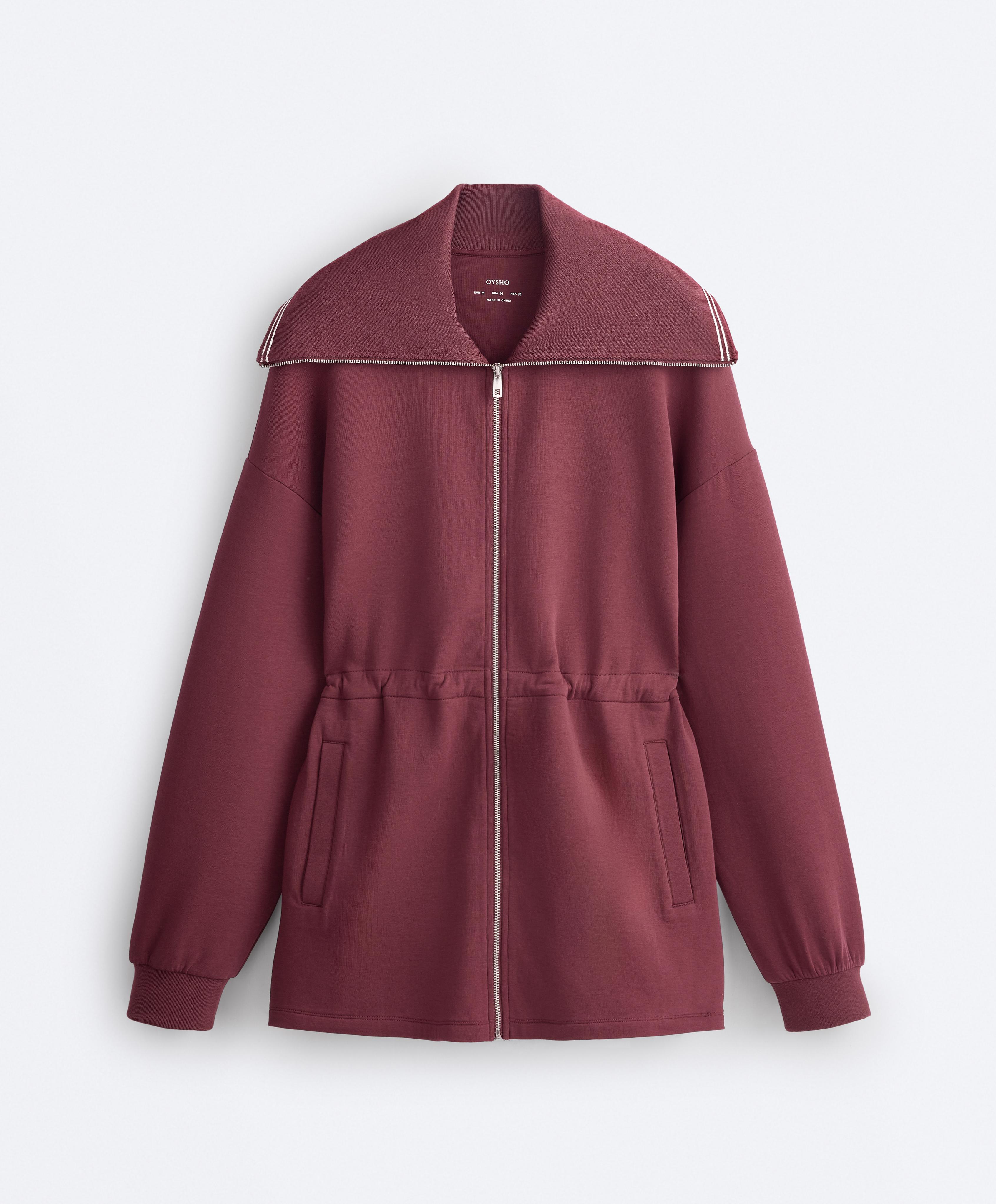Long cotton blend high-neck jacket — CHERRY