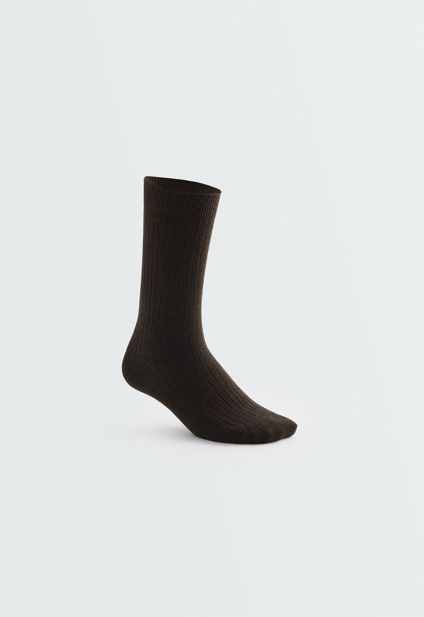 Ribbed modal blend socks with 15% cashmere — CHOCOLATE      