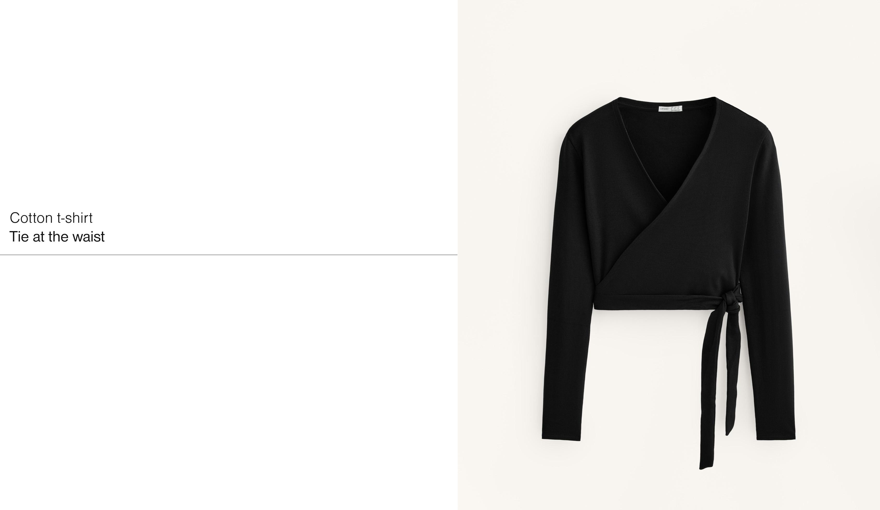 Wrap Over Rib Cotton Blend T-Shirt — BLACK