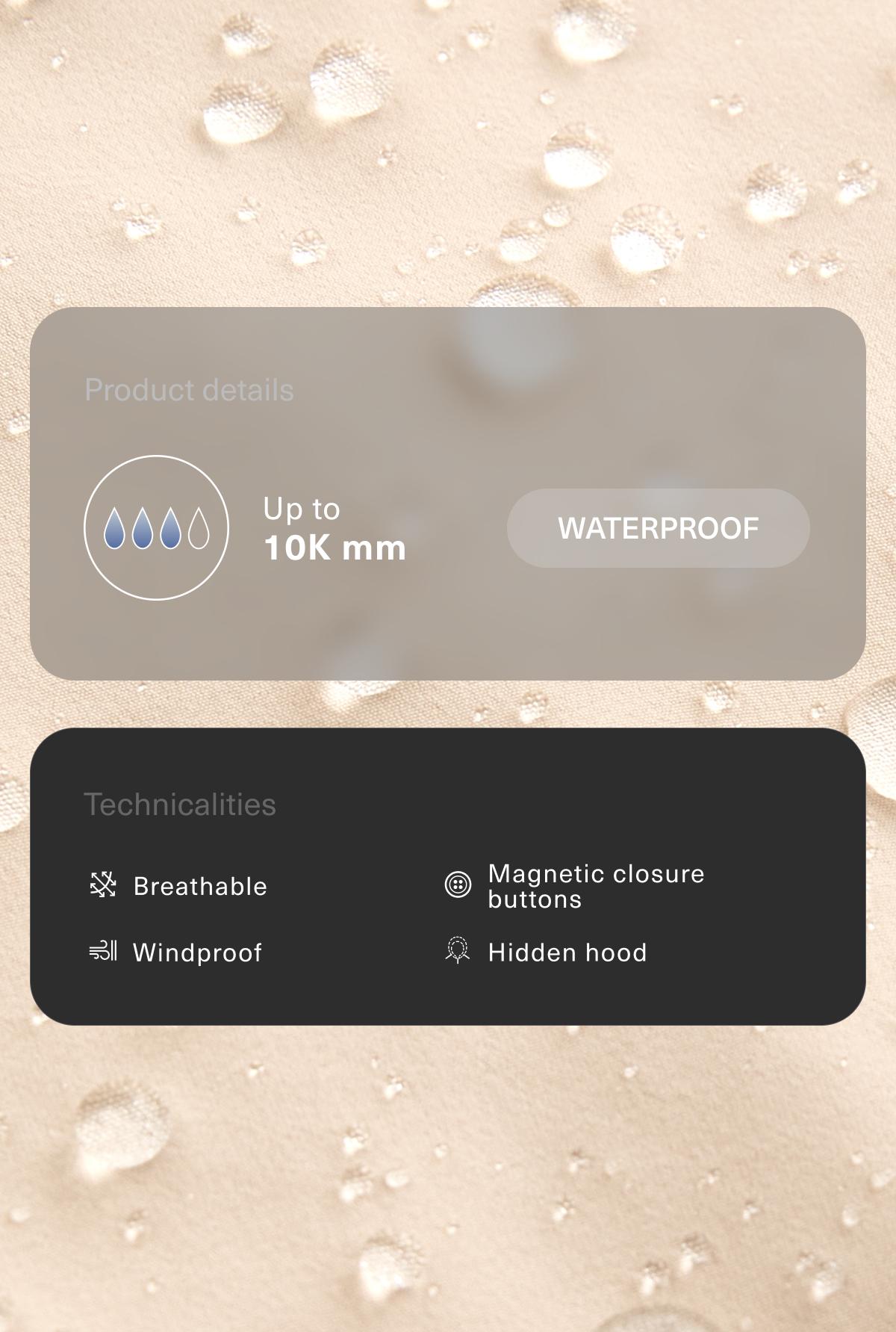 Long extra lightweight 10k waterproof jacket — PALE BEIGE