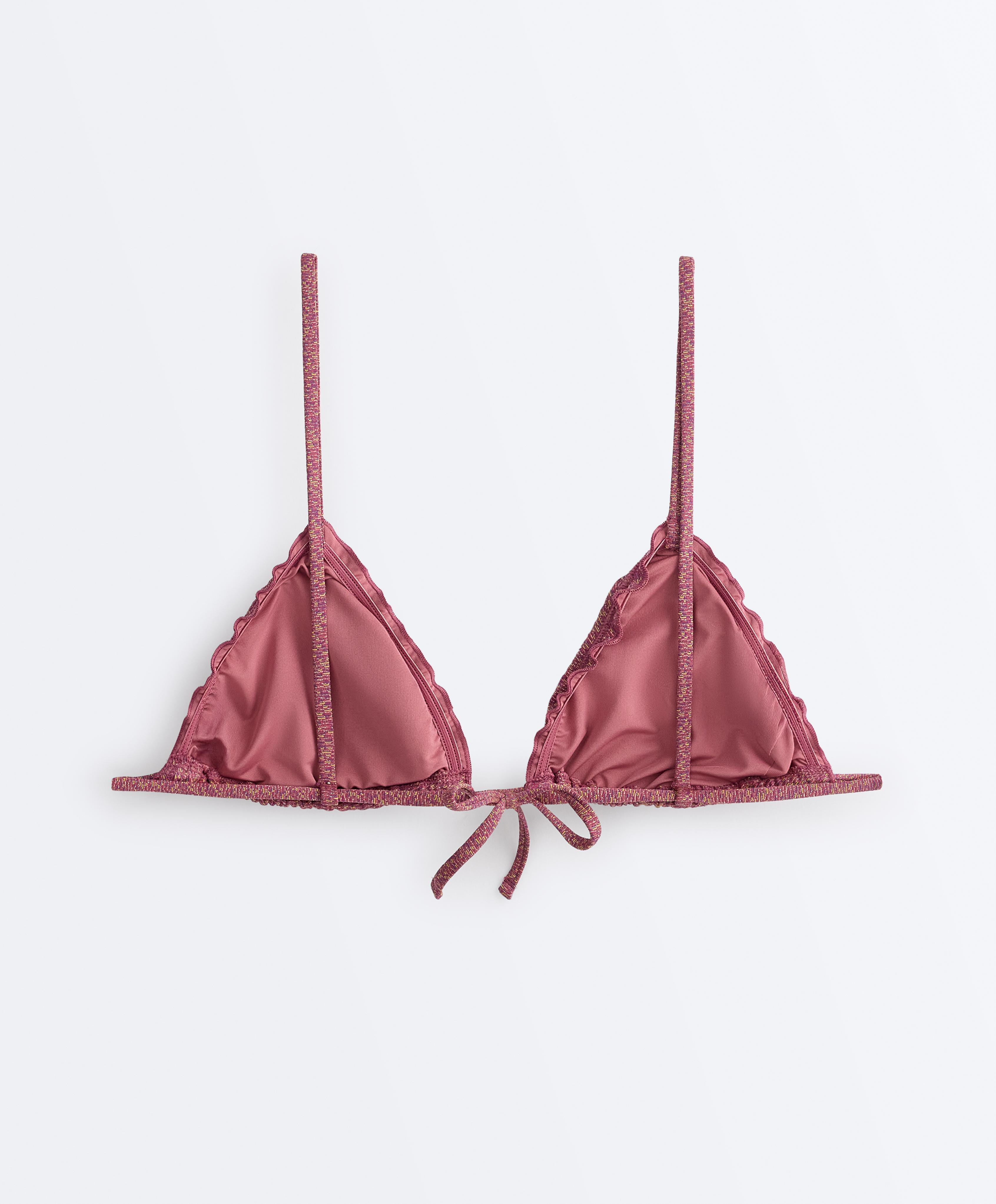 Metallic thread triangle bikini — DARK PINK