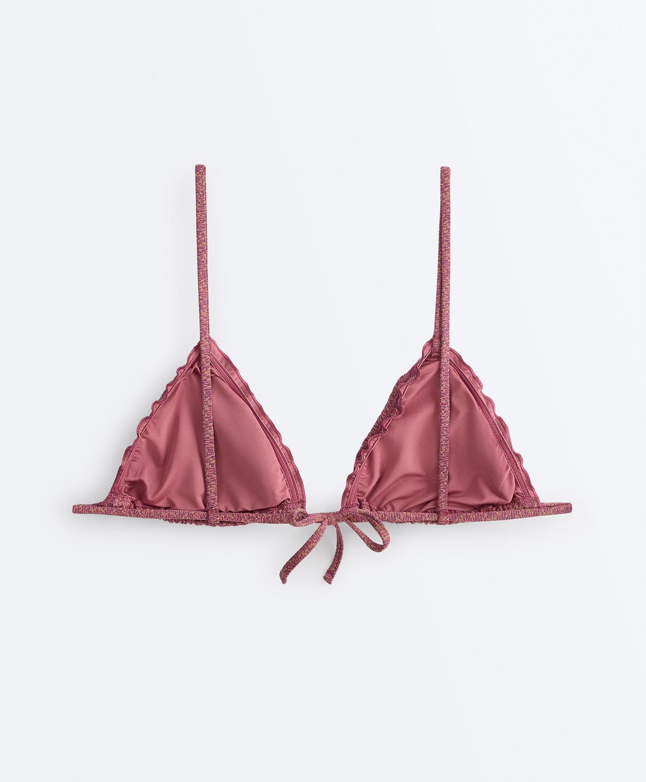 Metallic thread triangle bikini — DARK PINK