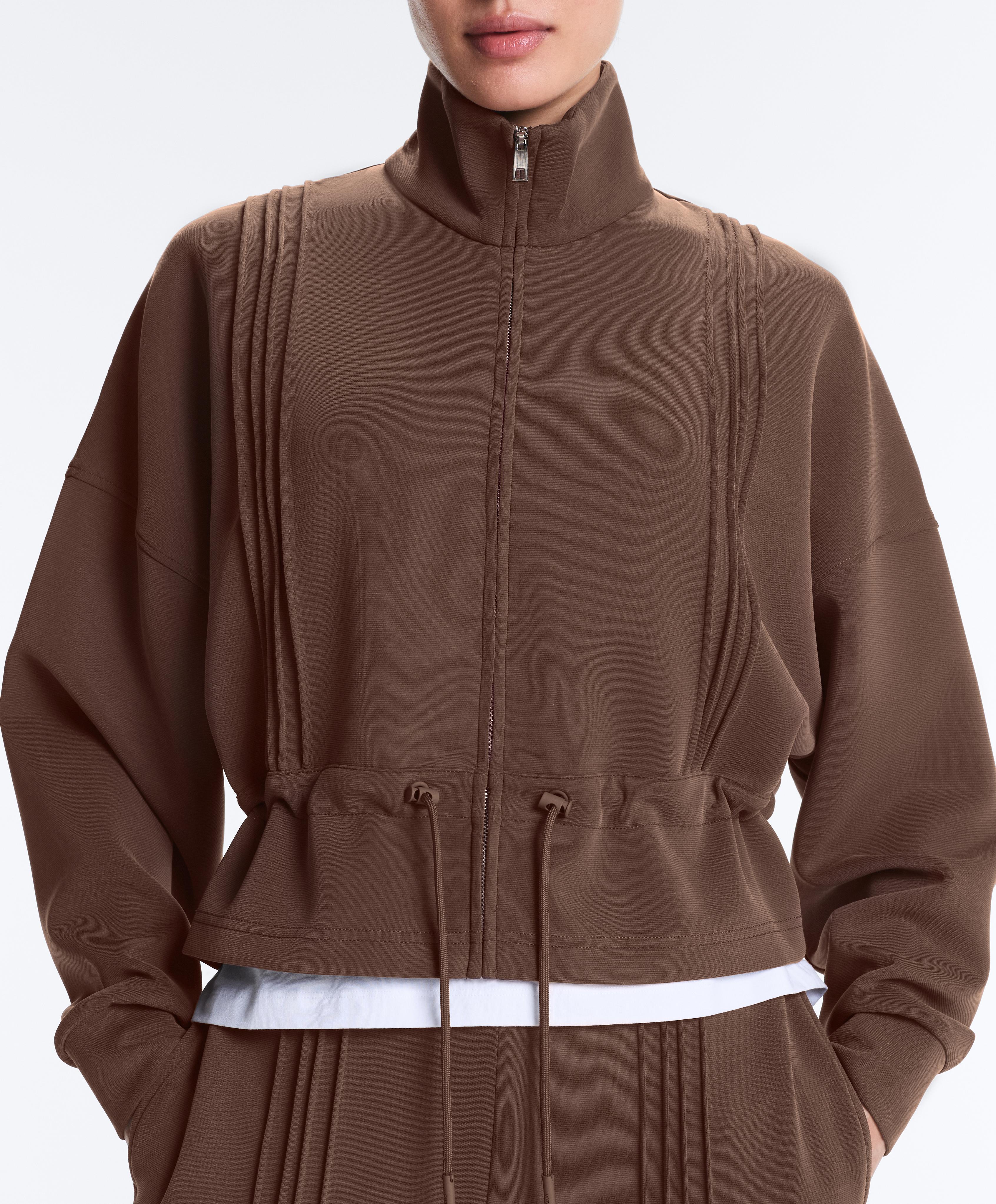 Soft-touch modal jacket with rib trim — MID-BROWN