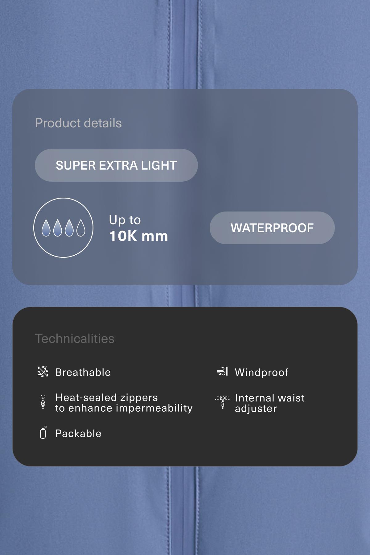 Packable super extra lightweight 10k waterproof jacket — BRIGHT GREY-BLUE