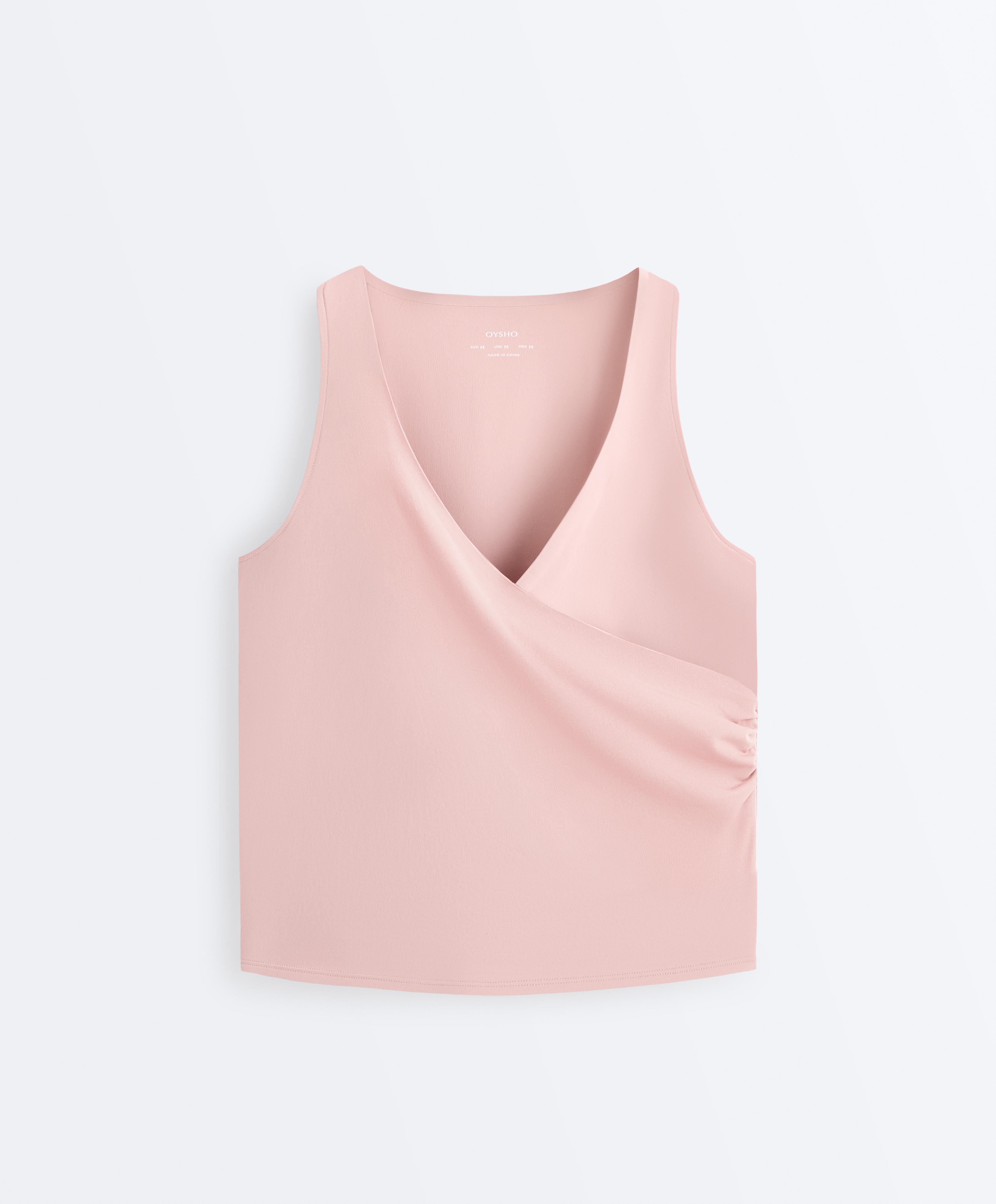 Cross-over sleeveless Comfortlux T-shirt — NUDE PINK
