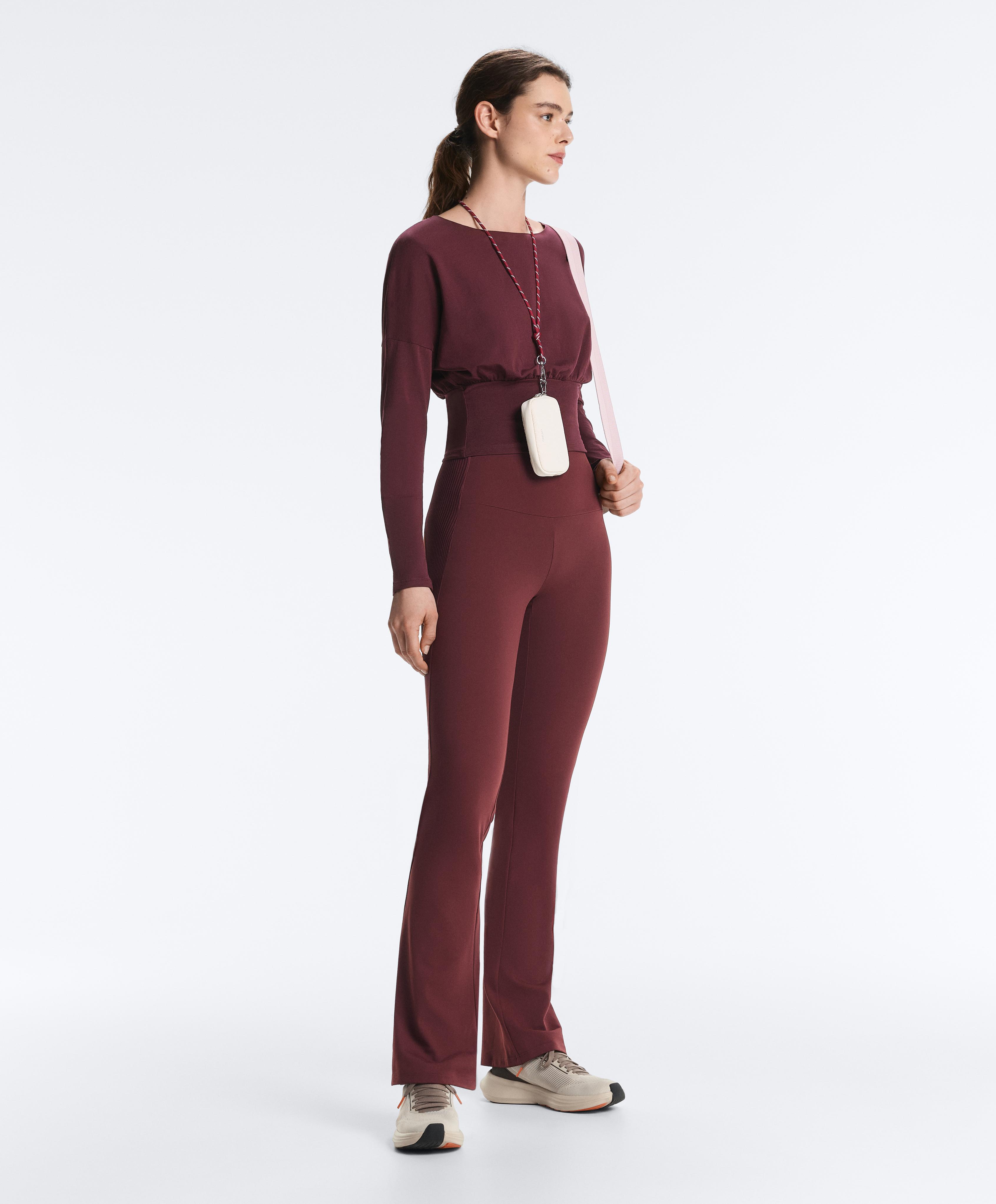 Fitted waist cotton blend T-shirt — MAROON