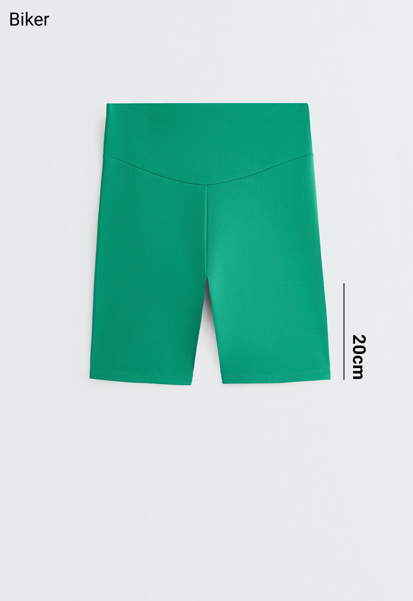 High-rise 20cm piqué biker leggings — MID-GREEN MELANGE