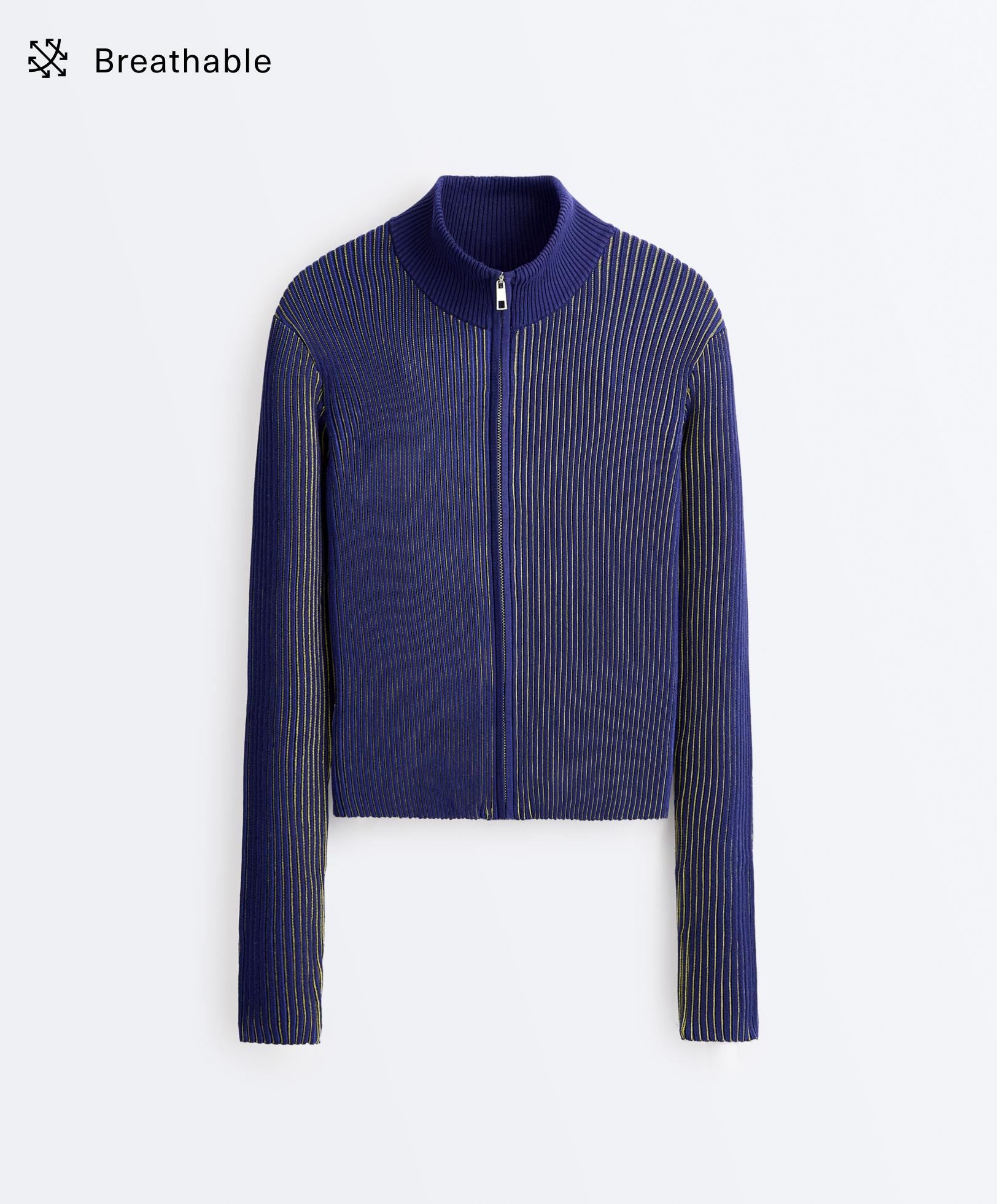 Fitted rib-knit jacket — COBALT