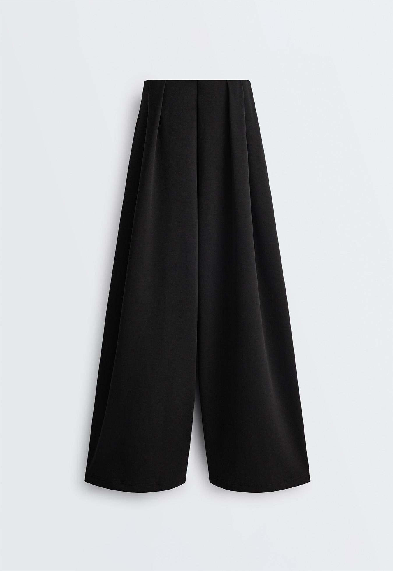 Wide-leg piqué trousers with modal — BLACK
