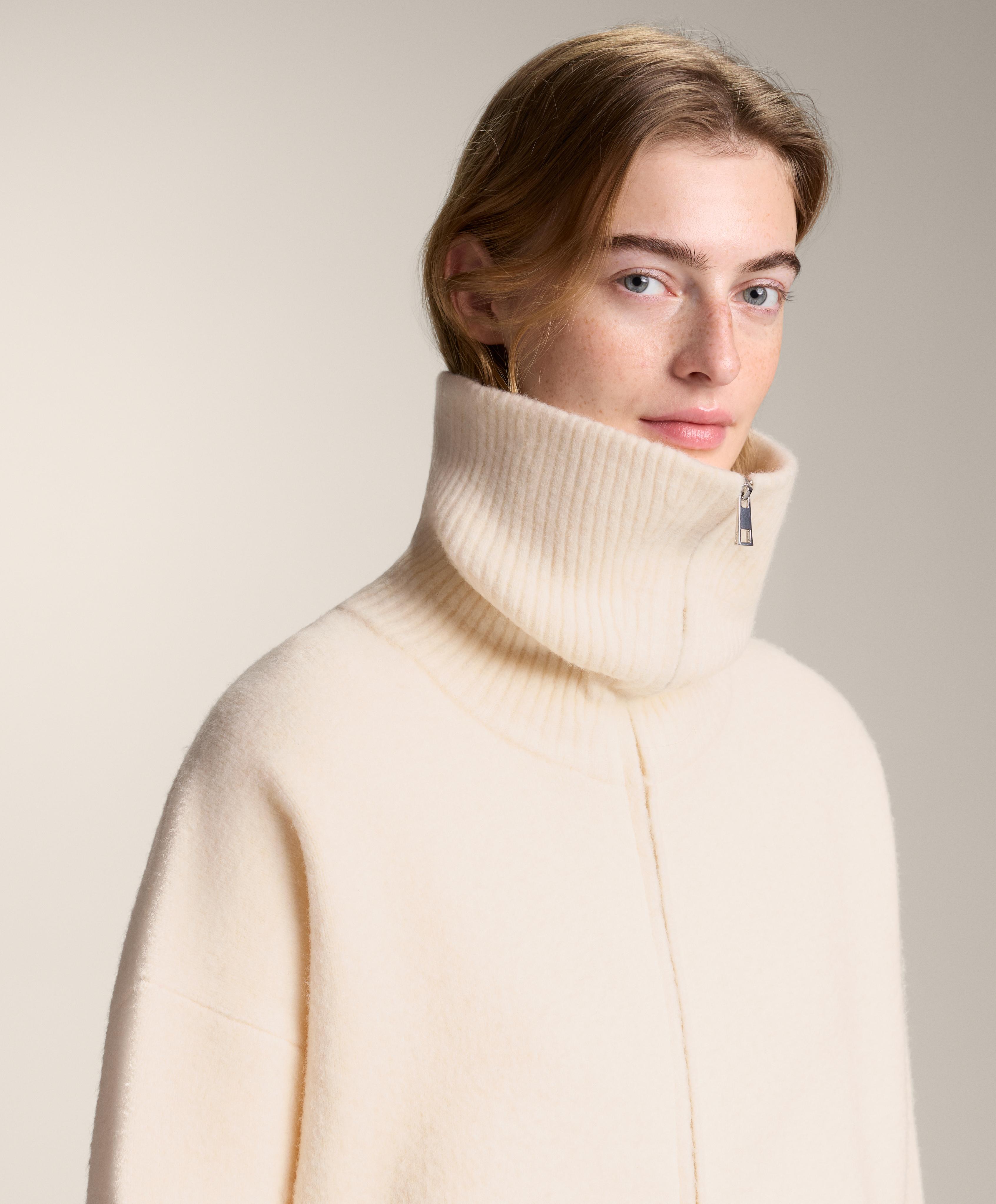 Knit jacket with high collar — ECRU