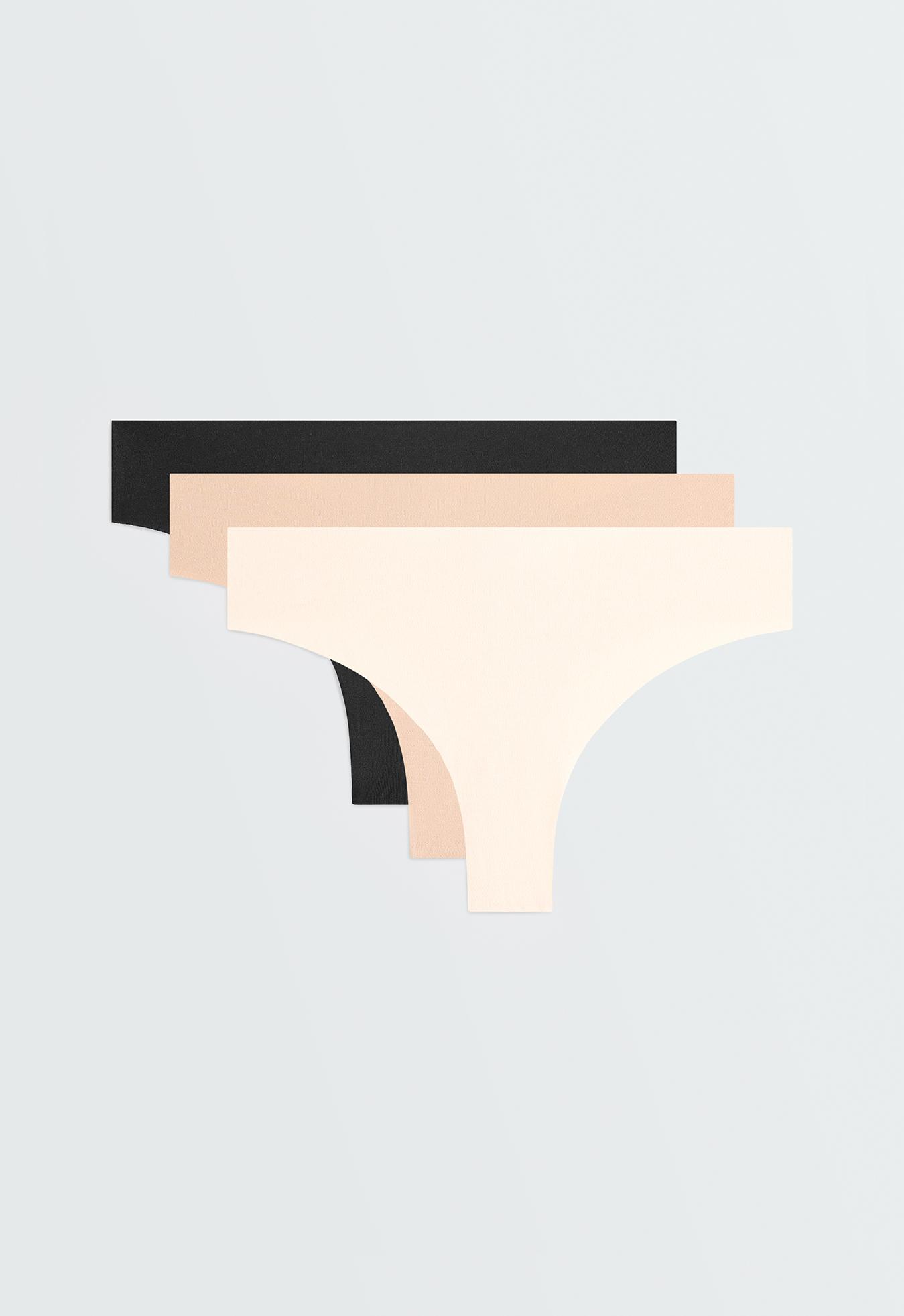 3 invisible laser-cut cotton blend thongs — BEIGE
