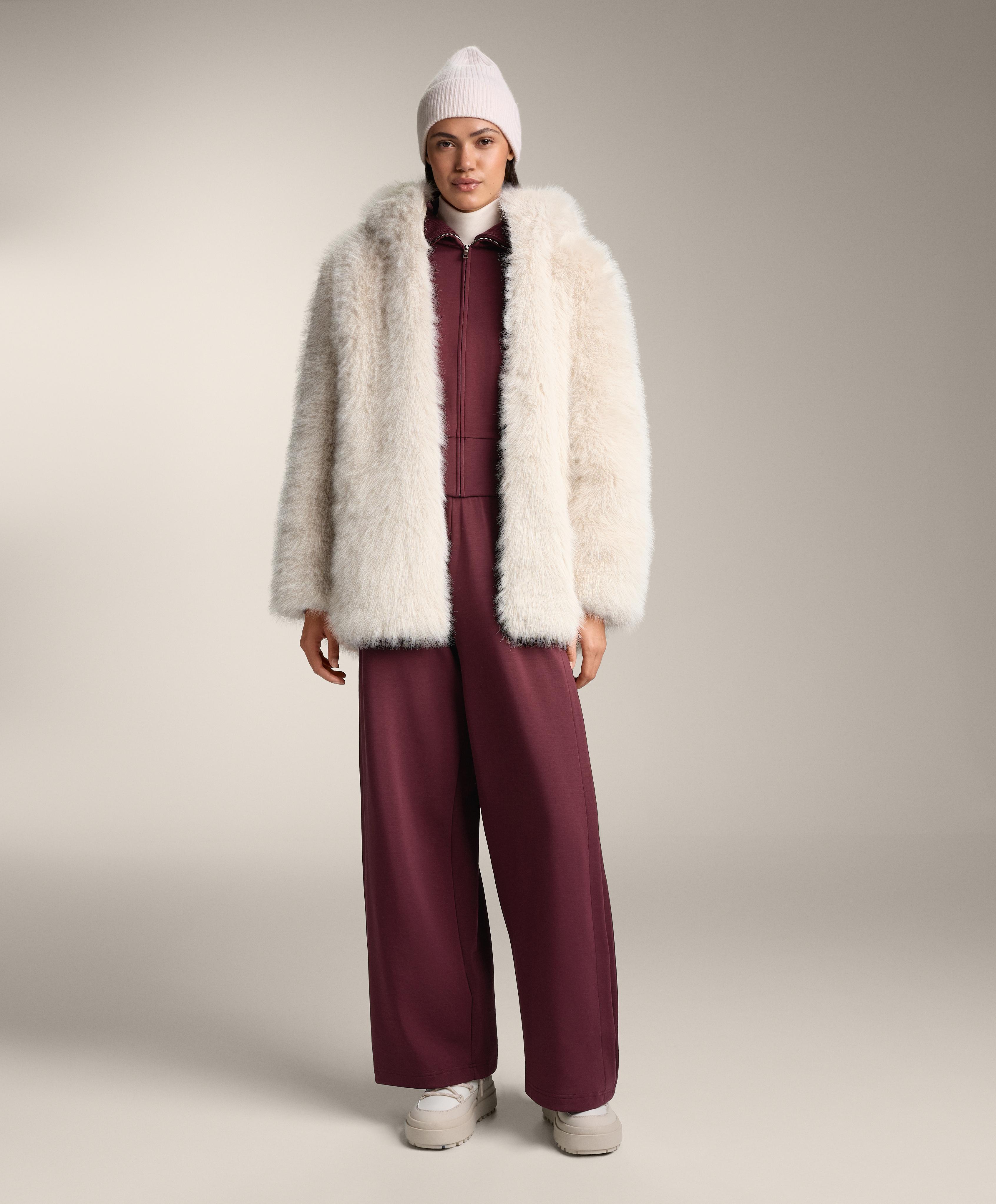 Fitted waist knit collar jacket with brushed modal — MAROON