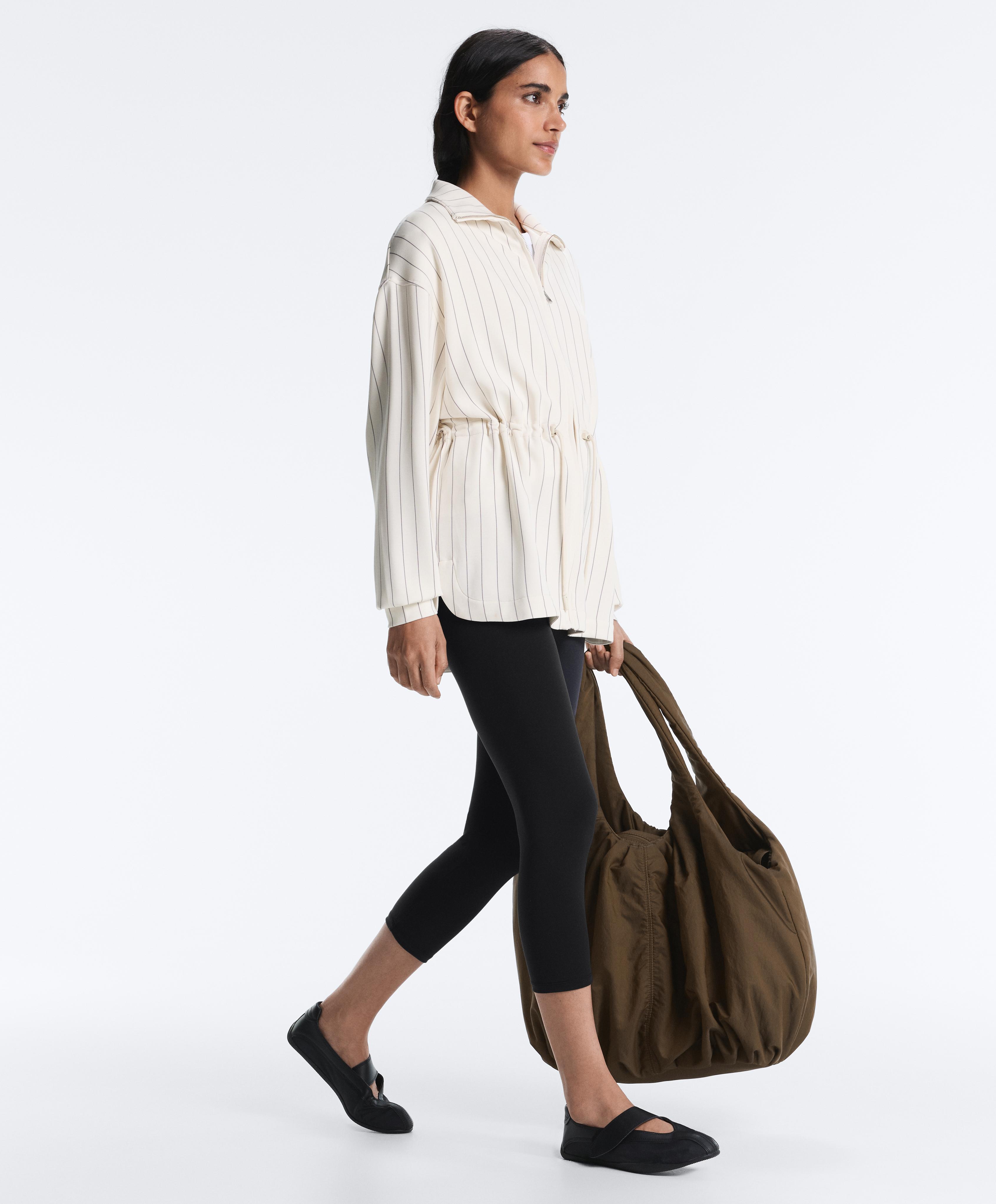 Long pinstripe jacket with adjustable waist and soft-touch modal — ECRU