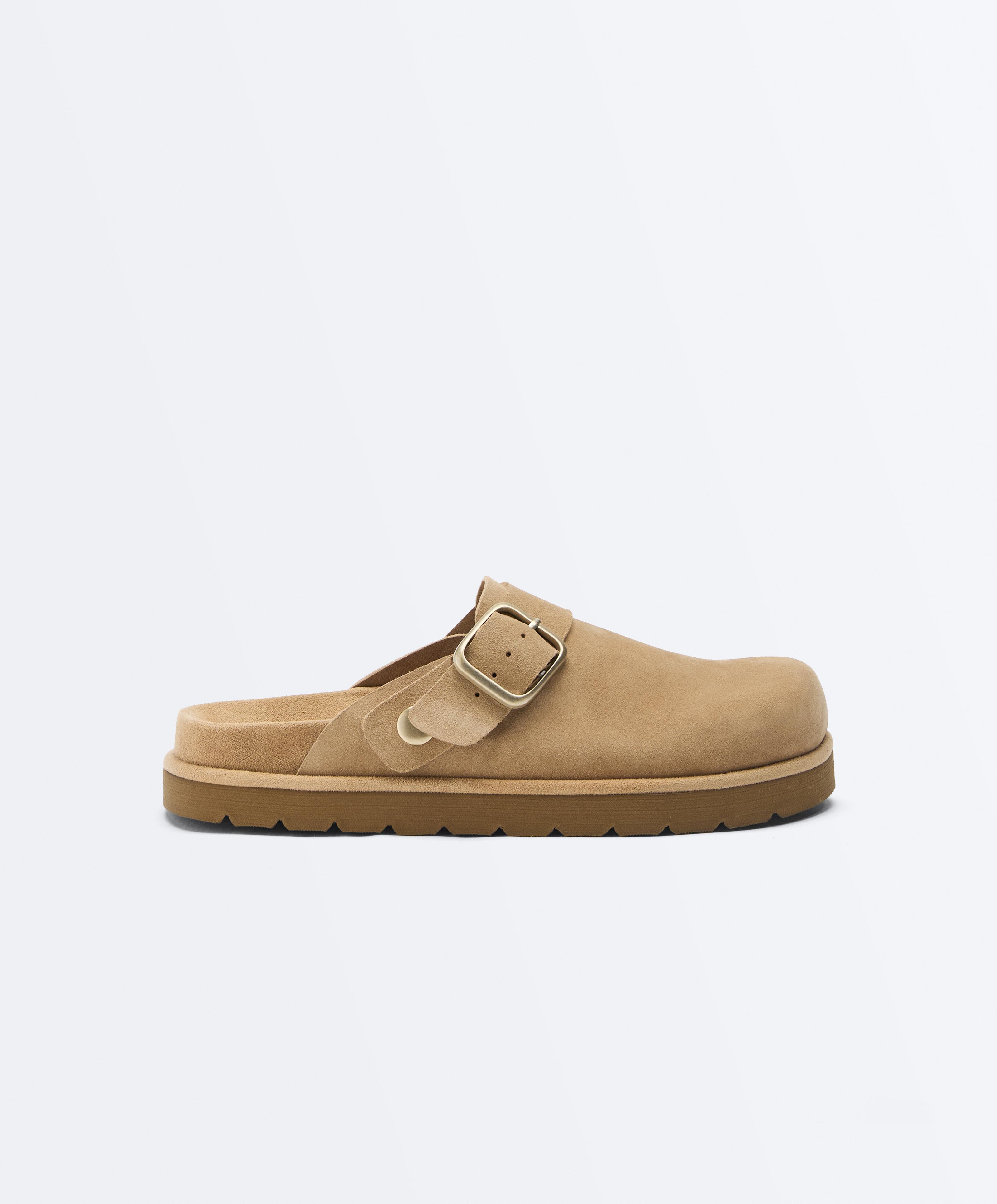 Buckled split-leather mules — TOASTED BROWN