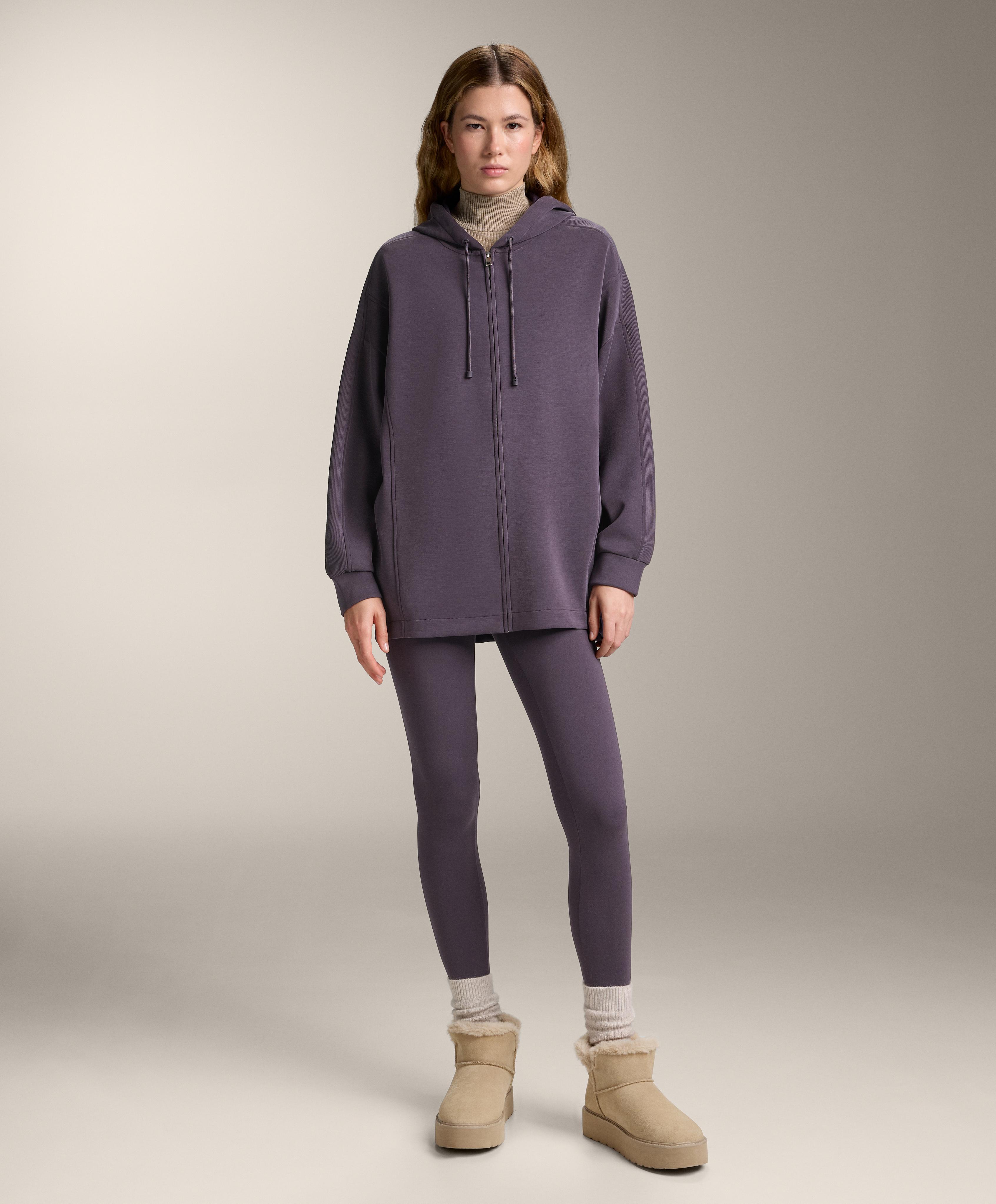 Длинная куртка с капюшоном, детали в рубчик, из модала с начесом - Распродажа