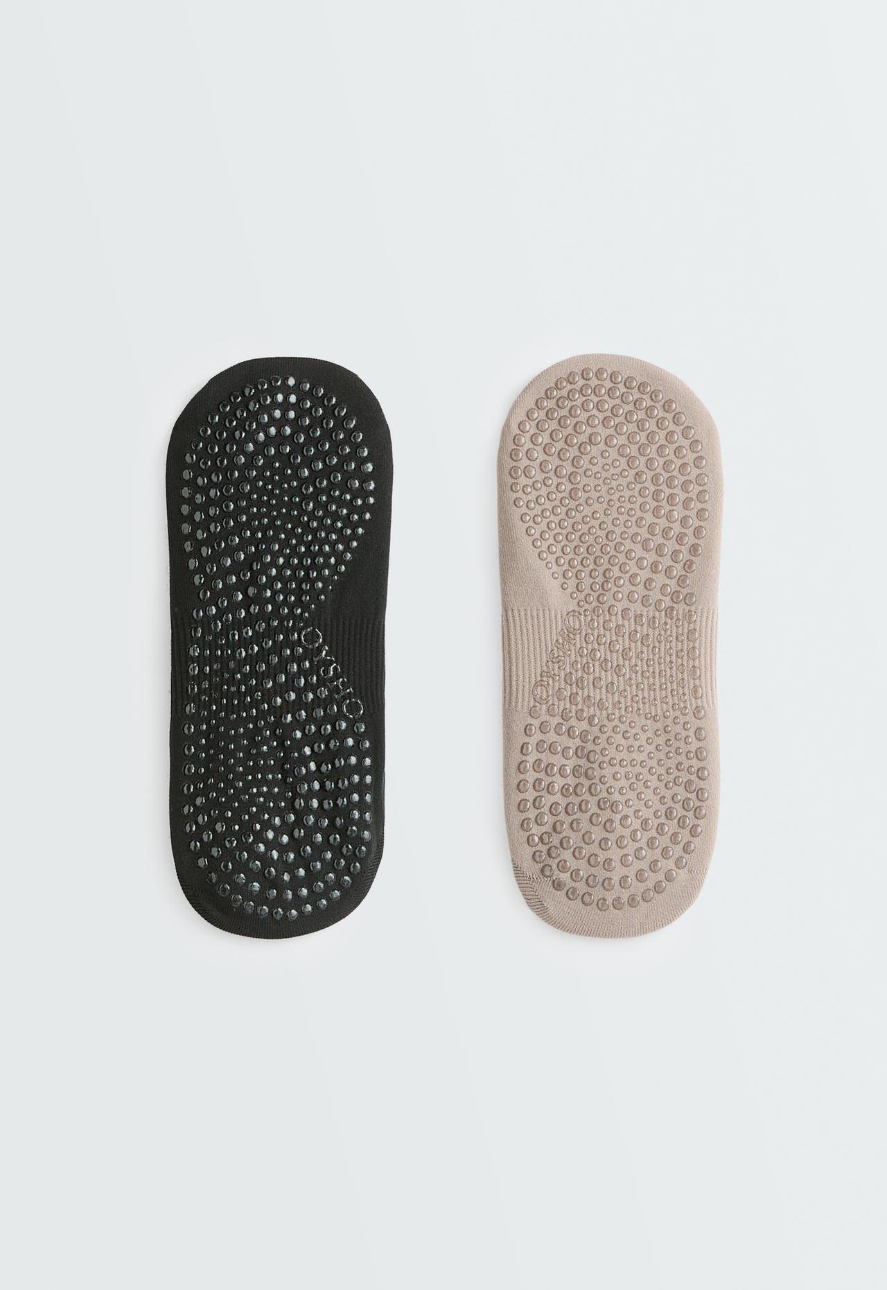 2 pairs of invisible polyamide blend yoga and Pilates socks with double straps — TAUPE                   
