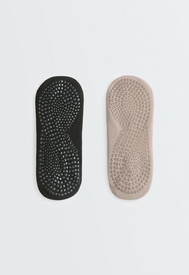 2 pairs of invisible polyamide blend yoga and Pilates socks with double straps — TAUPE                    2