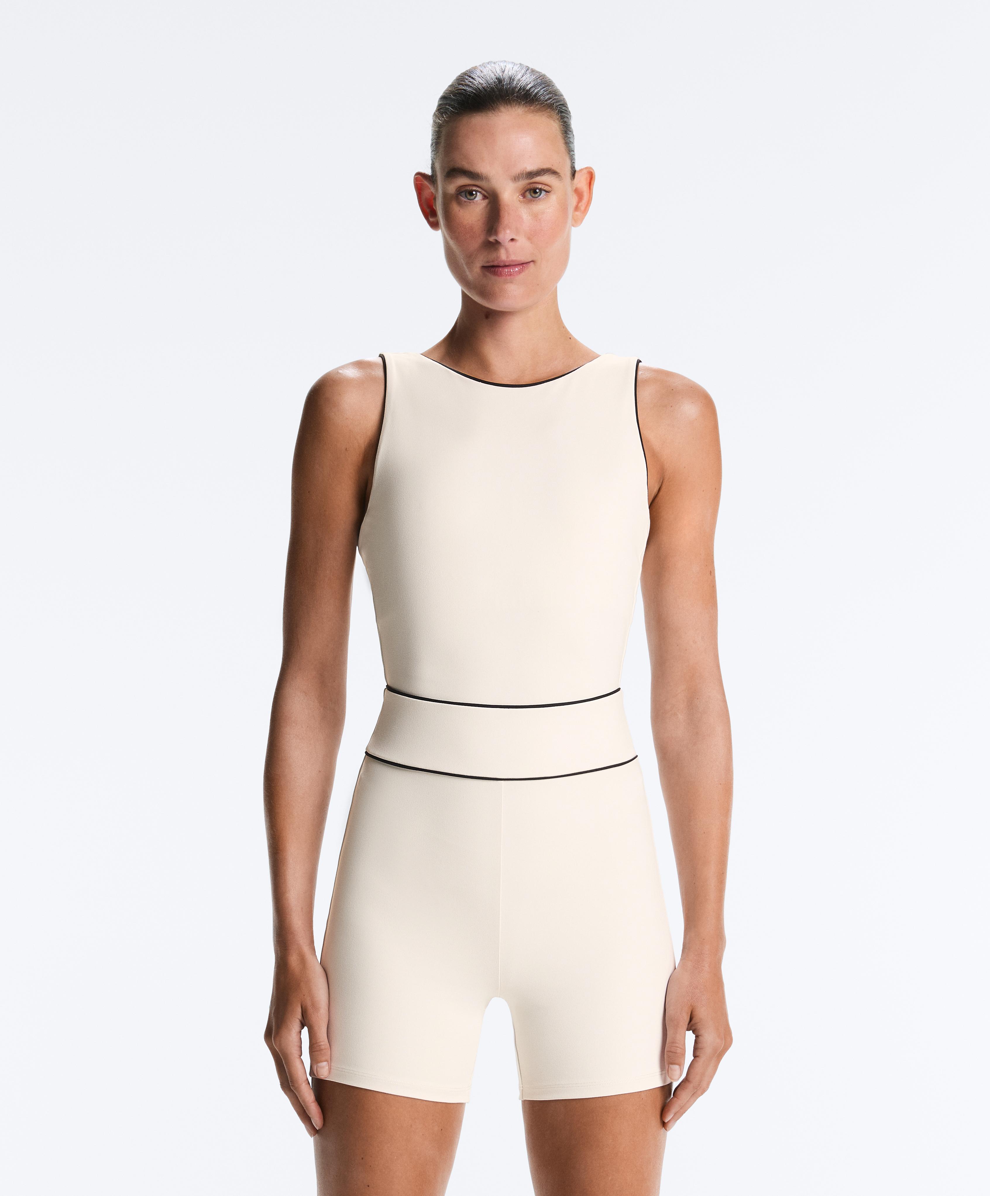 Comfortlux Piping Short Jumpsuit — PALE ECRU