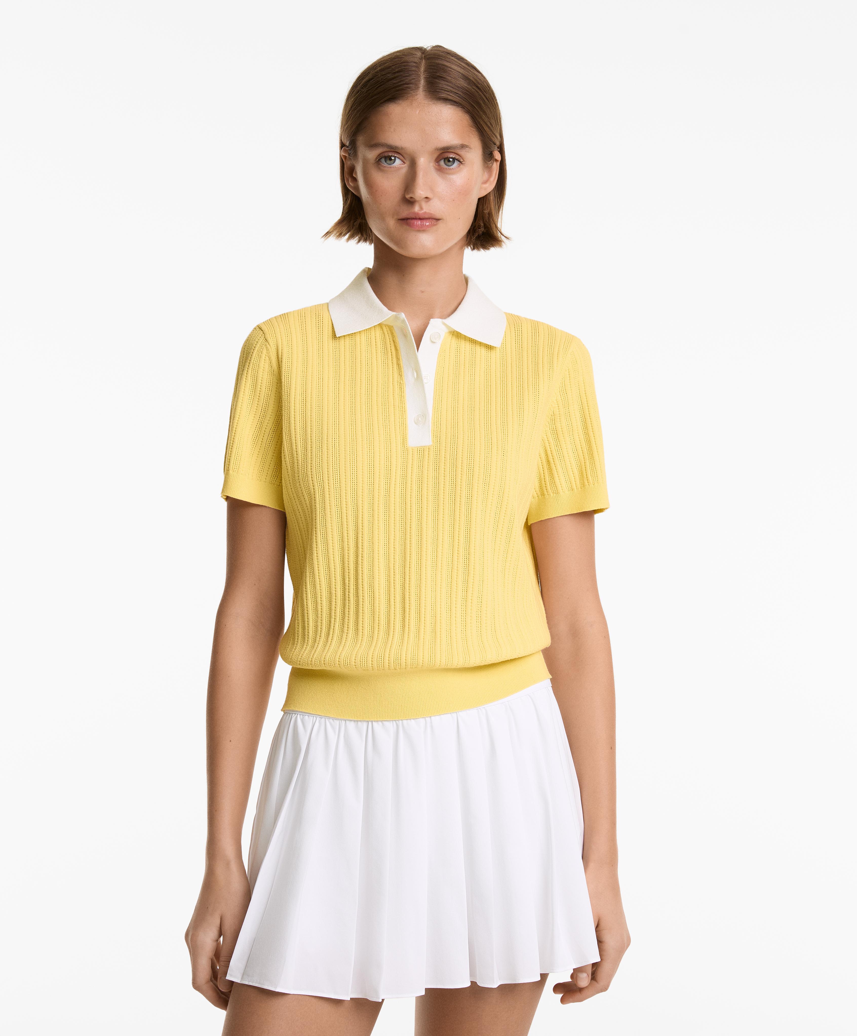 Pointelle knit polo shirt