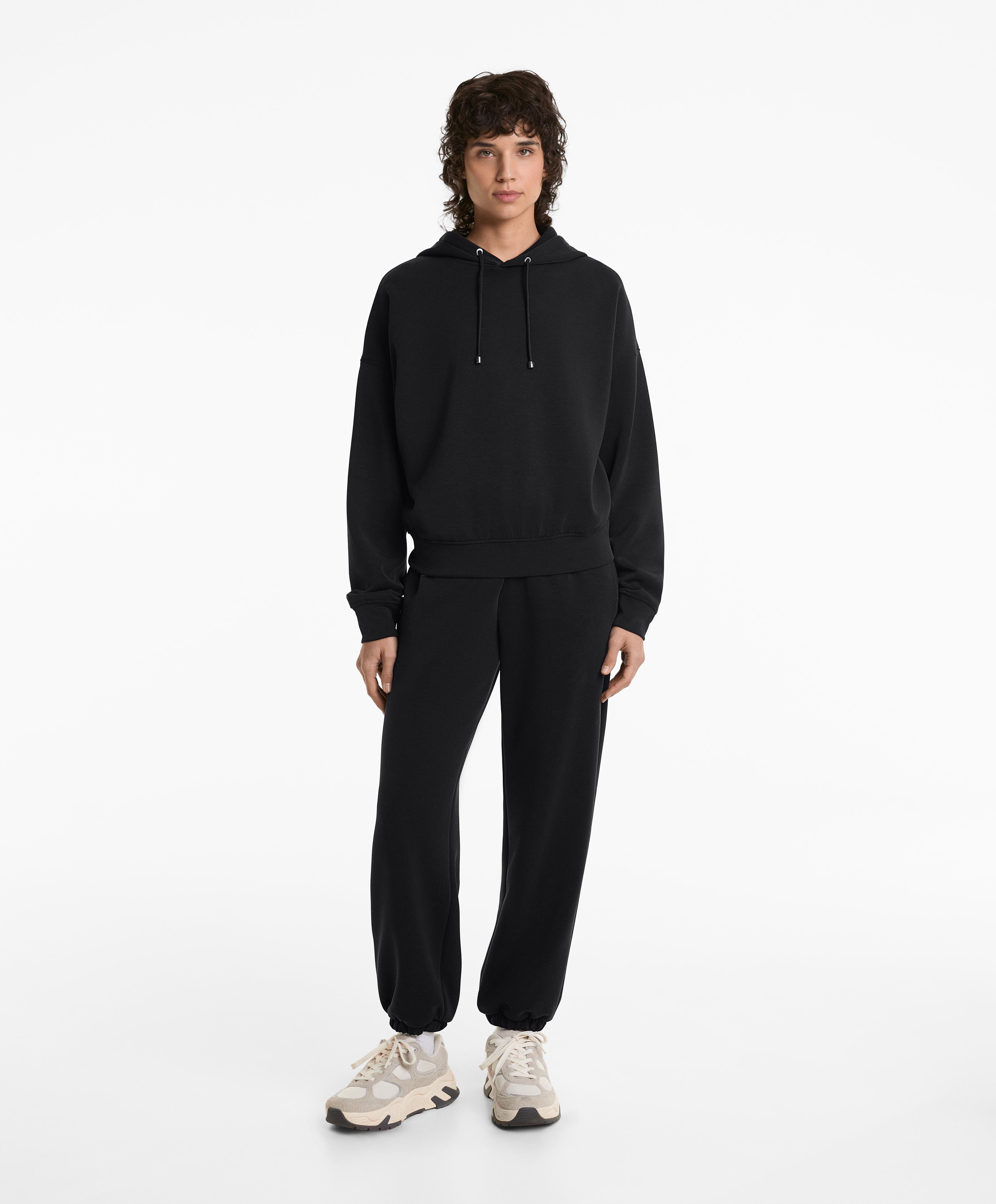 Black jogger tracksuit with brushed modal interior