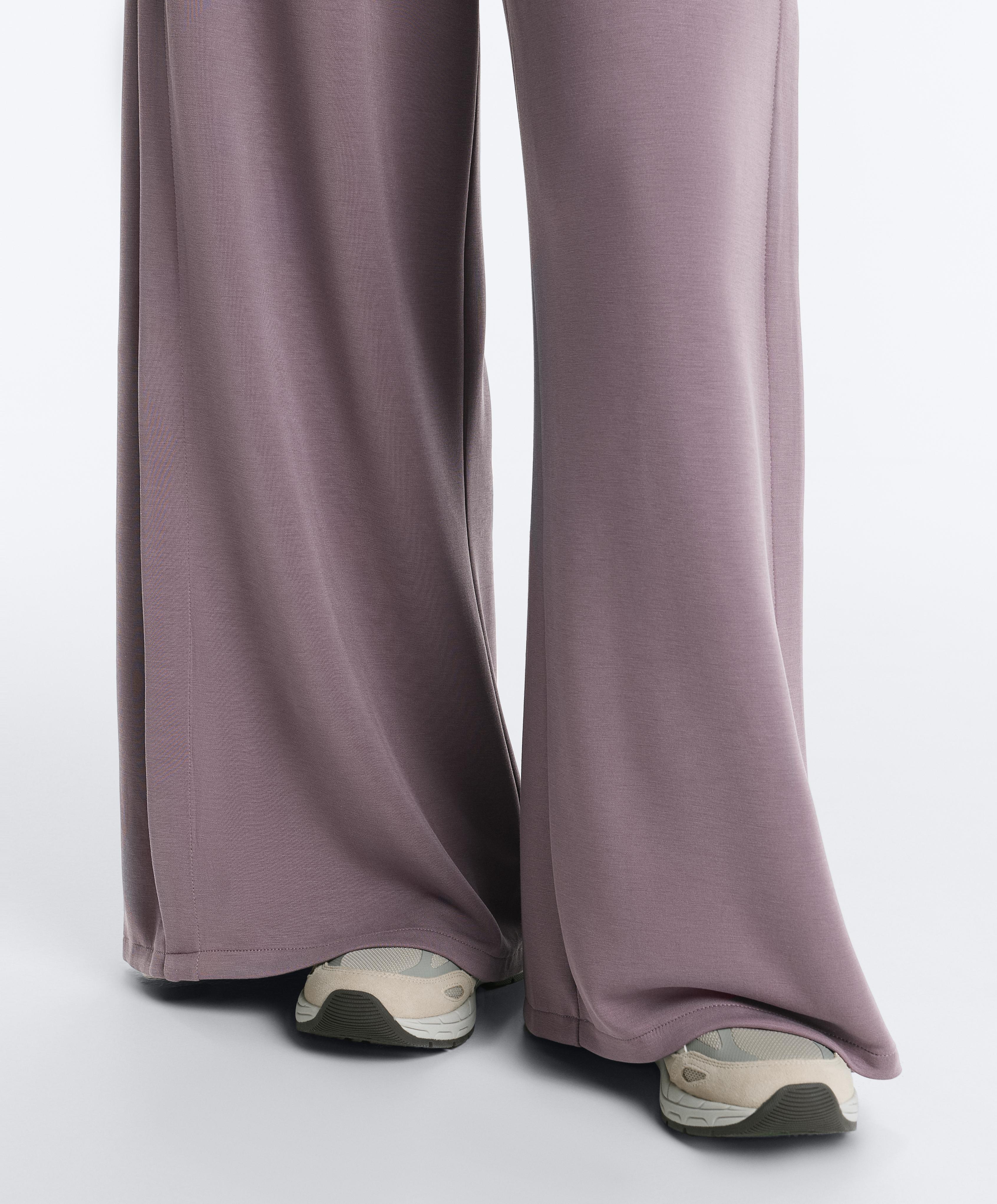 Soft-touch wide-leg trousers with side pleat and modal — GREY-LILAC