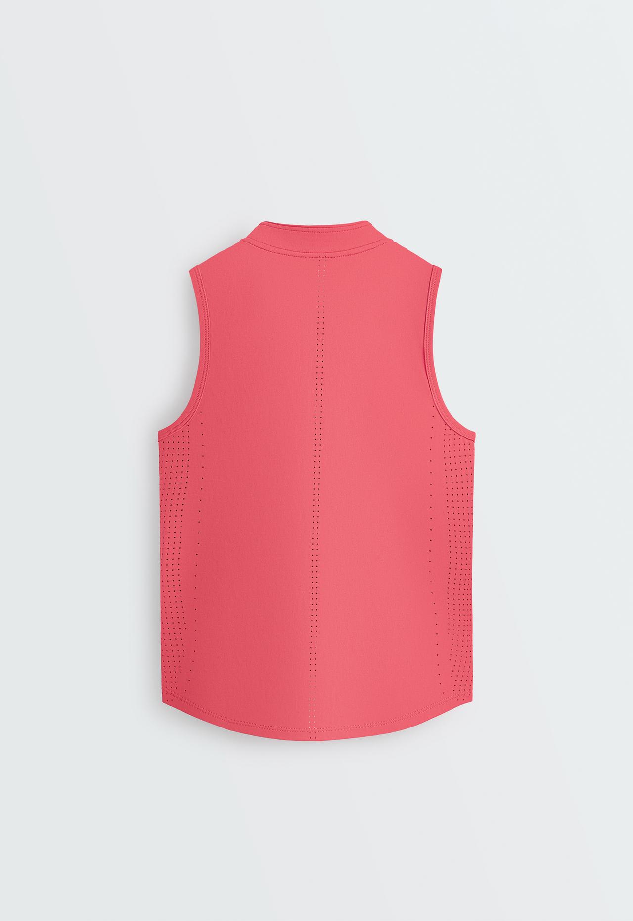 Technical sleeveless T-shirt with half zip — WASHED RED