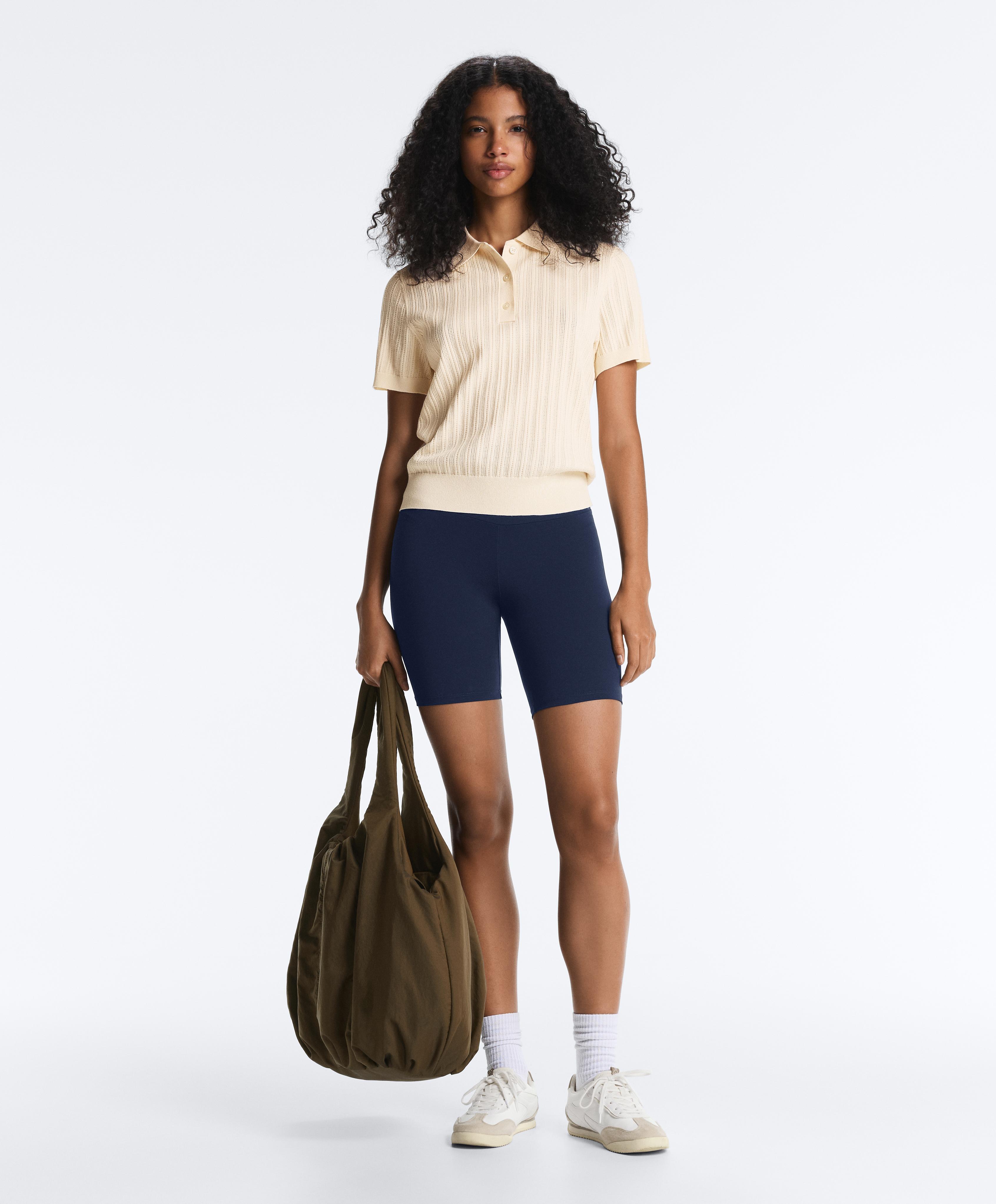 Short sleeve open knit polo shirt — ECRU