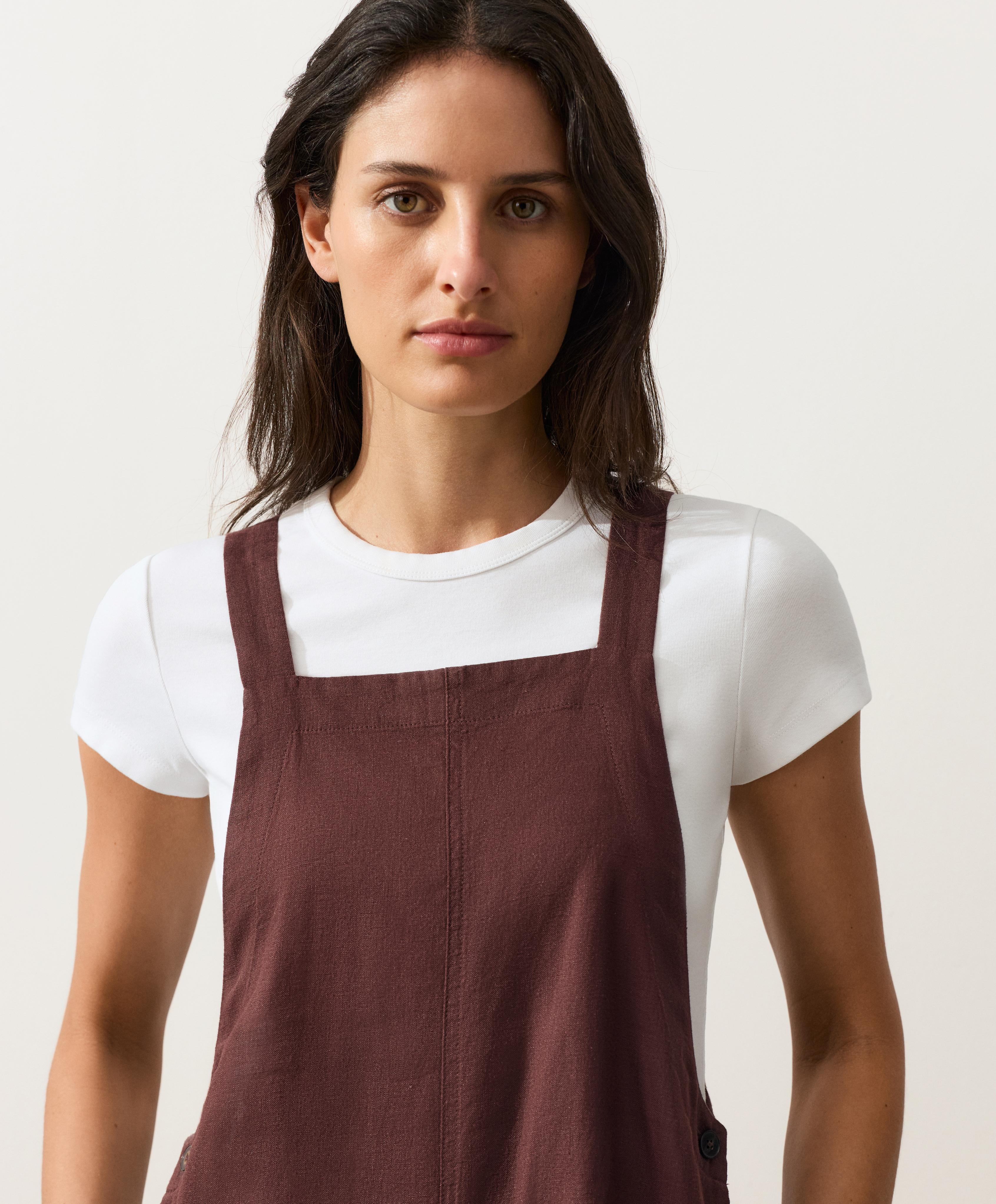 Short strappy 100% linen jumpsuit — CHOCOLATE