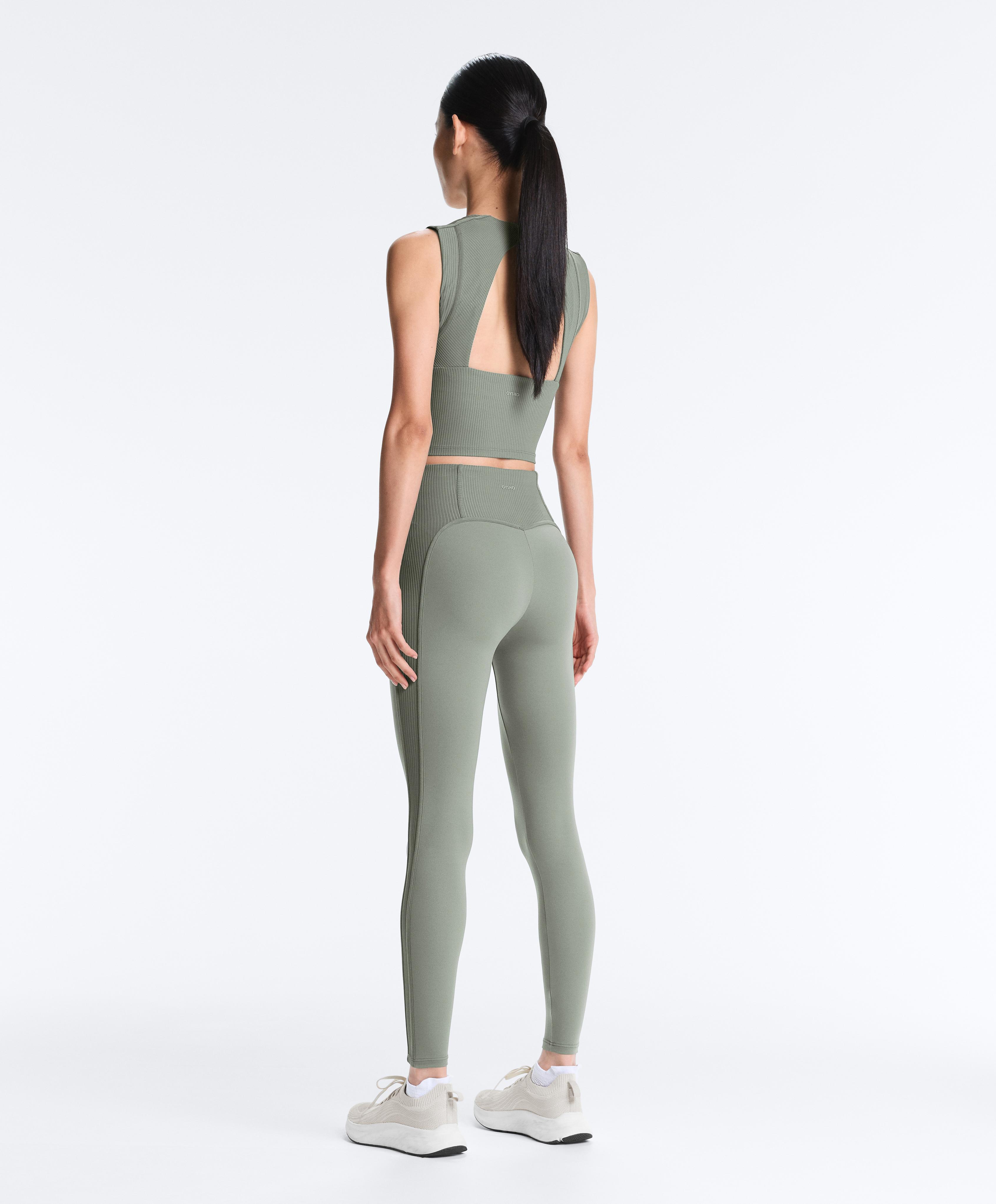 Khaki ankle-length rib high rise Comfortlux total look