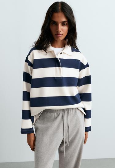 Striped jacquard cotton piqué polo shirt — NAVY BLUE 3