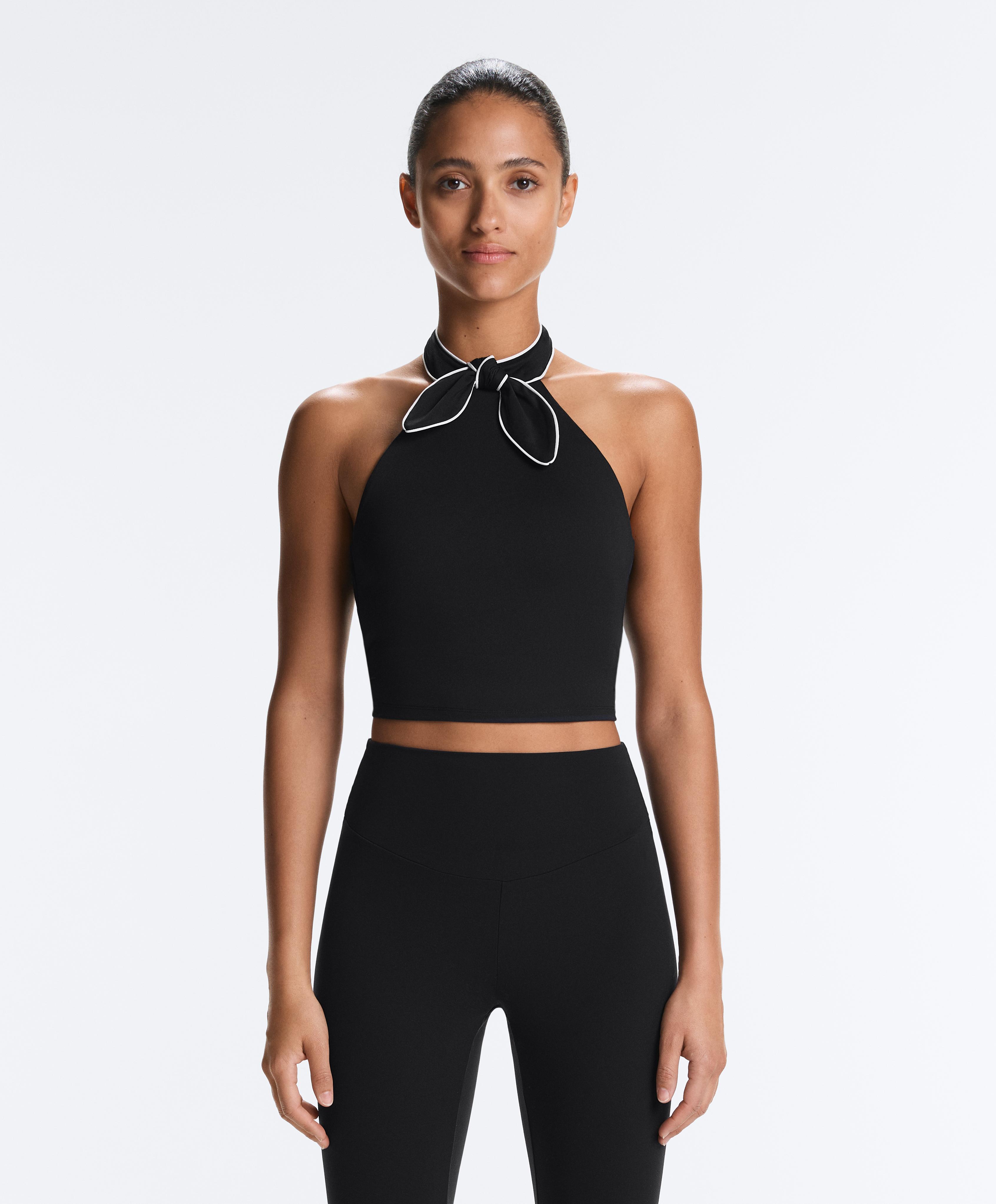 Comfortlux halter neck tank top with bow — BLACK