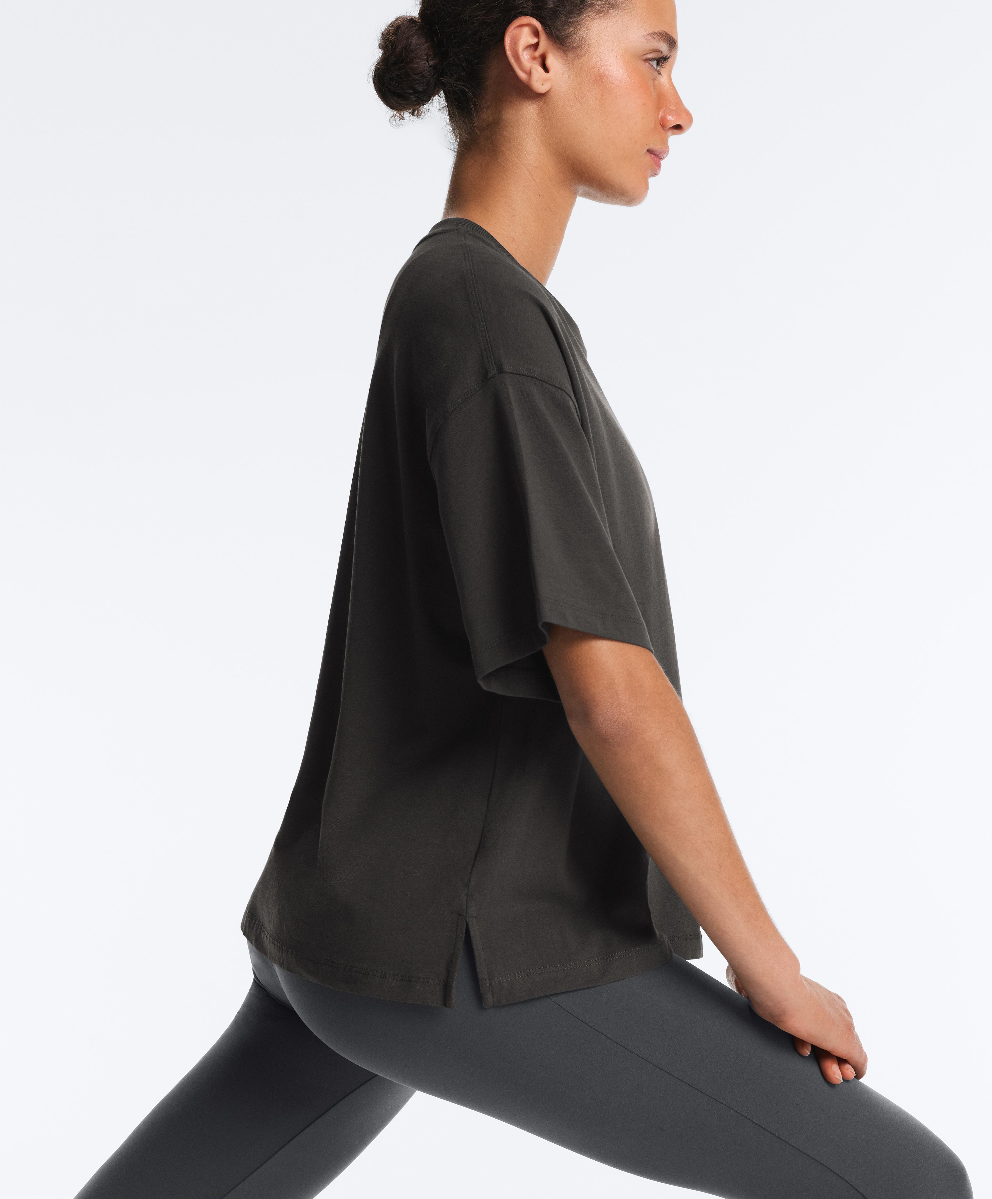 Boxy short-sleeve cotton blend T-shirt — ASPHALT