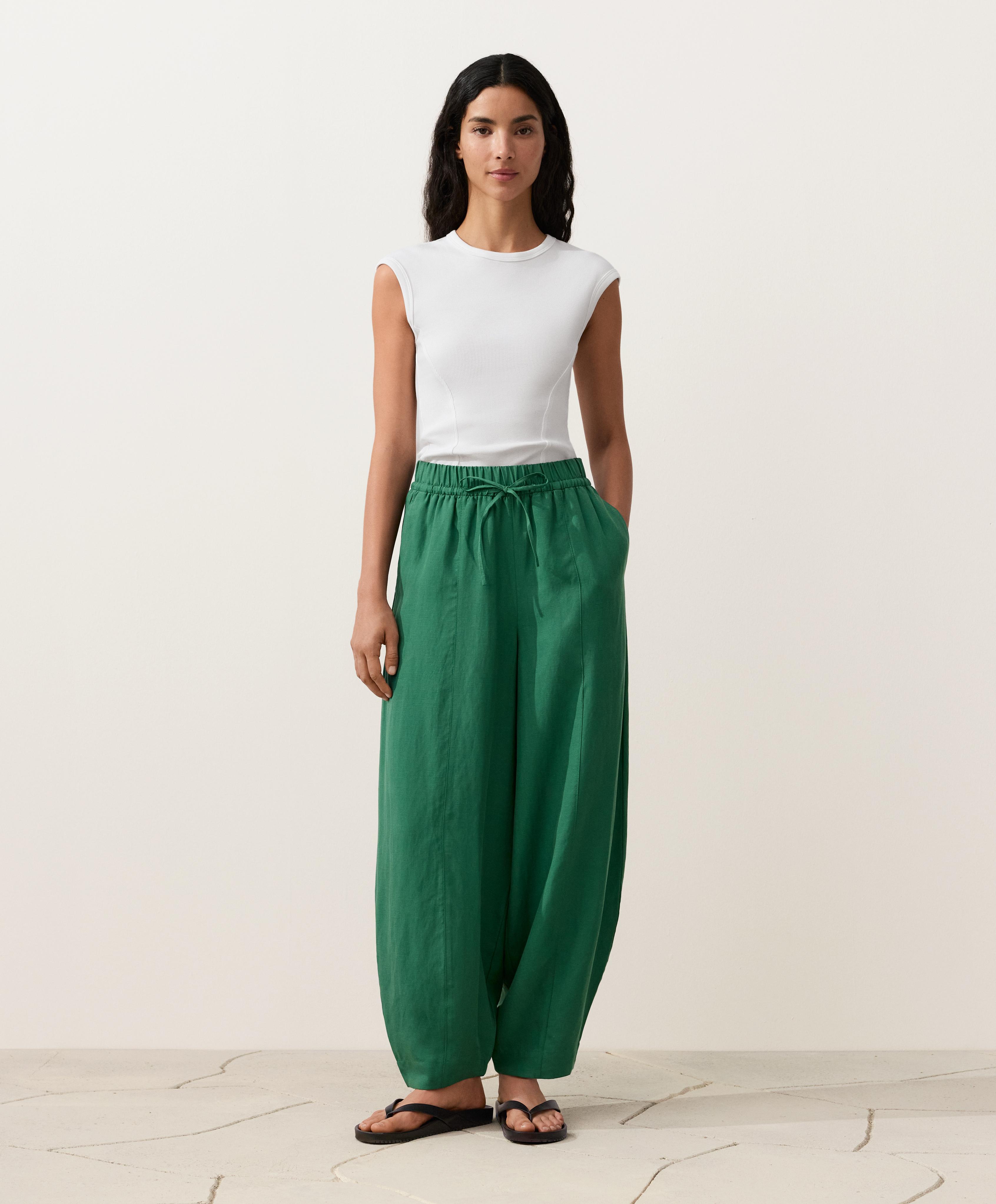 Pantalon balloon coutures mélange lyocell et 24% lin